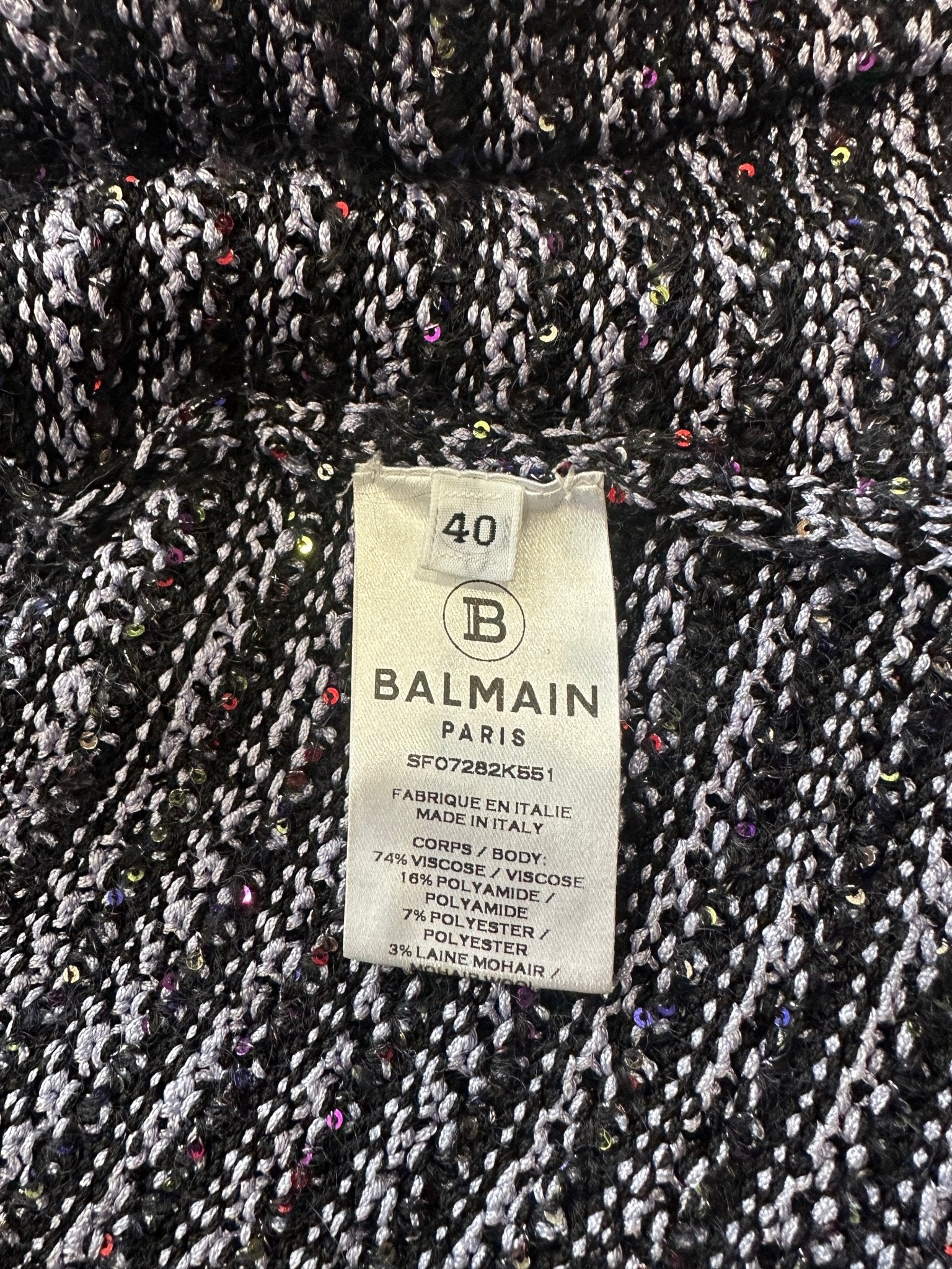 Balmain Navy Glitter Knitted Padded Shoulder Cardigan RRP £1200 | Authentic Preloved - Reloved Again
