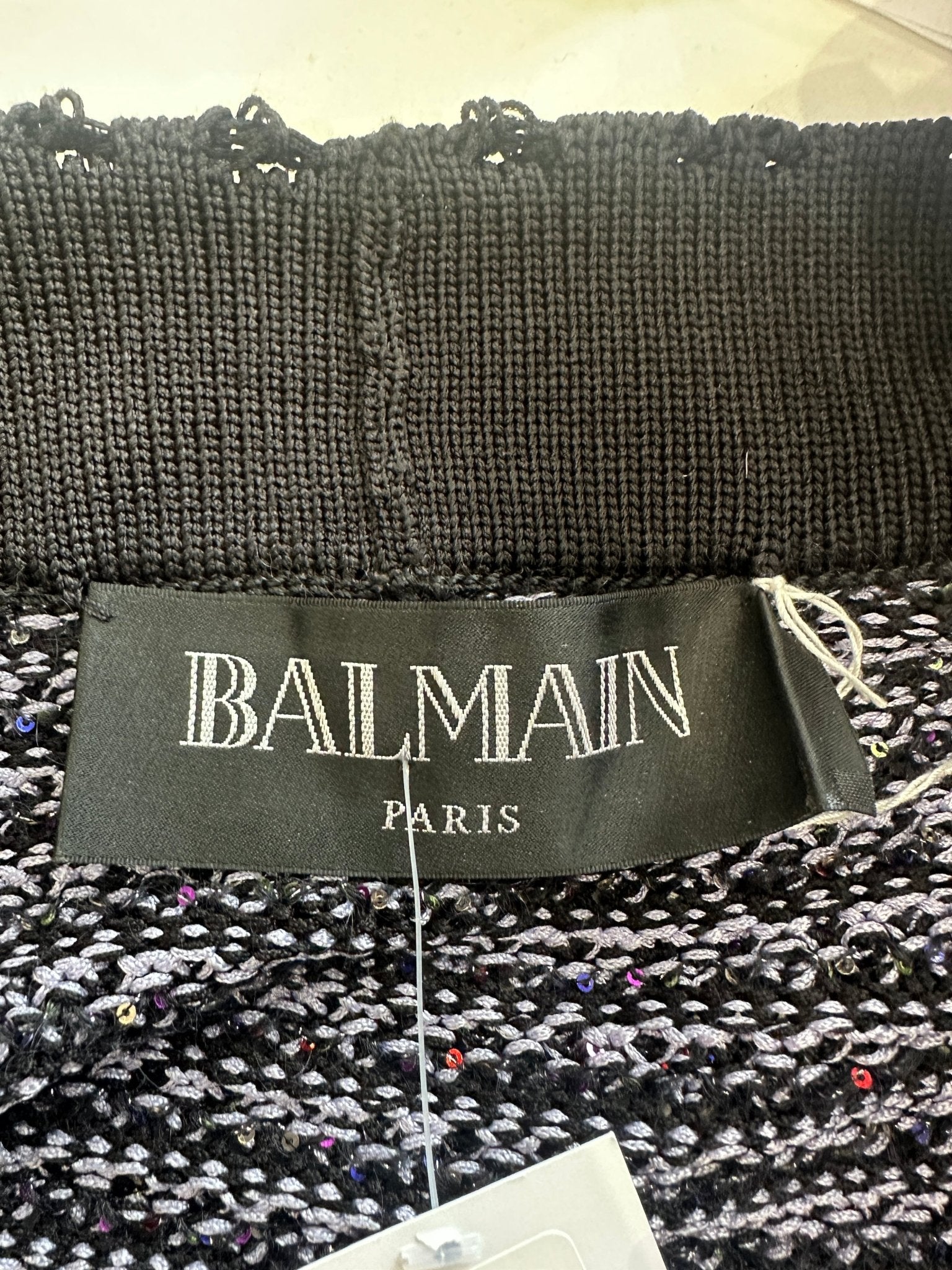 Balmain Navy Glitter Knitted Padded Shoulder Cardigan RRP £1200 | Authentic Preloved - Reloved Again