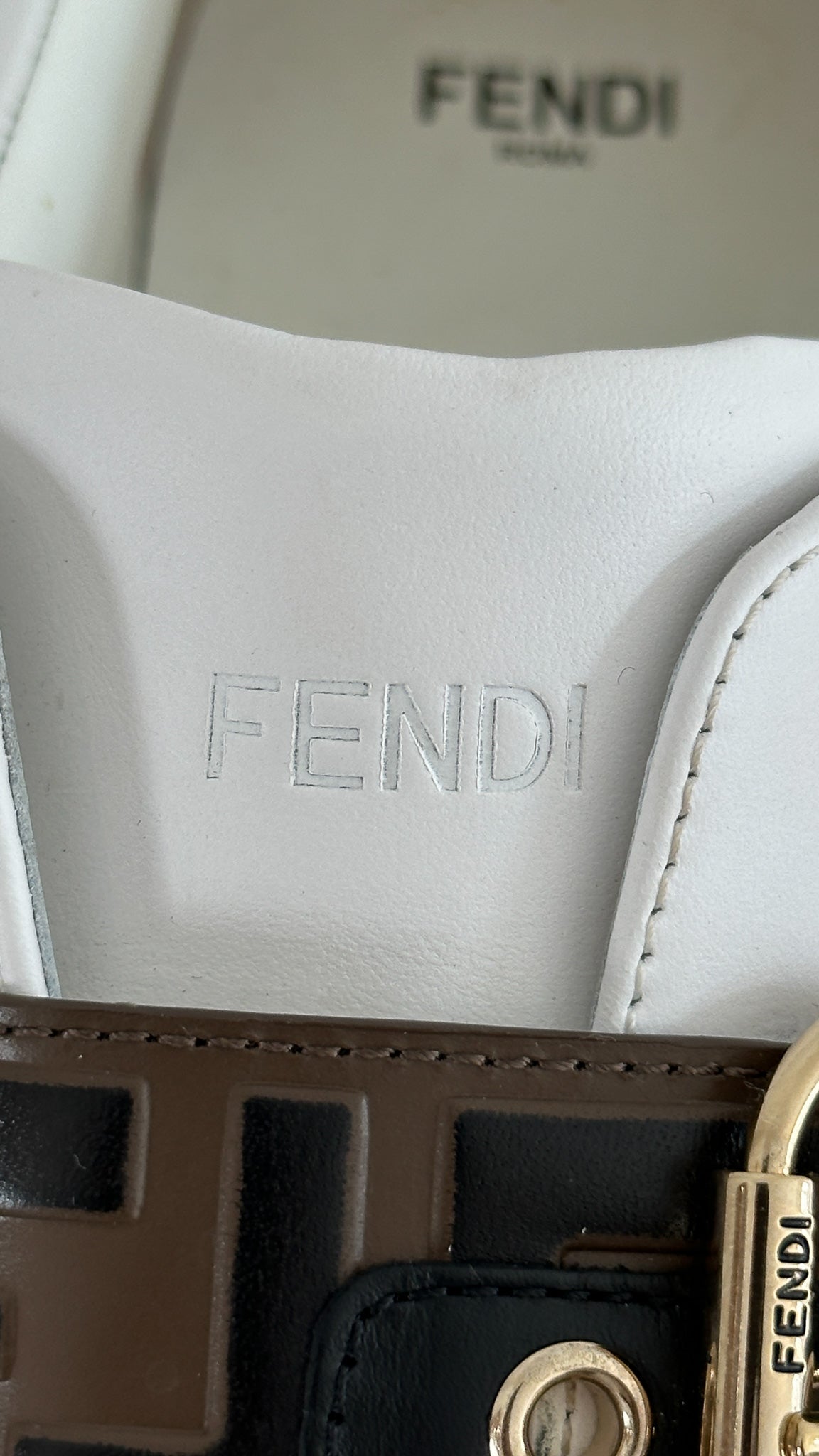 Fendi Signature FF Leather Buckle Trainers (RRP £550) | Authentic Preloved
