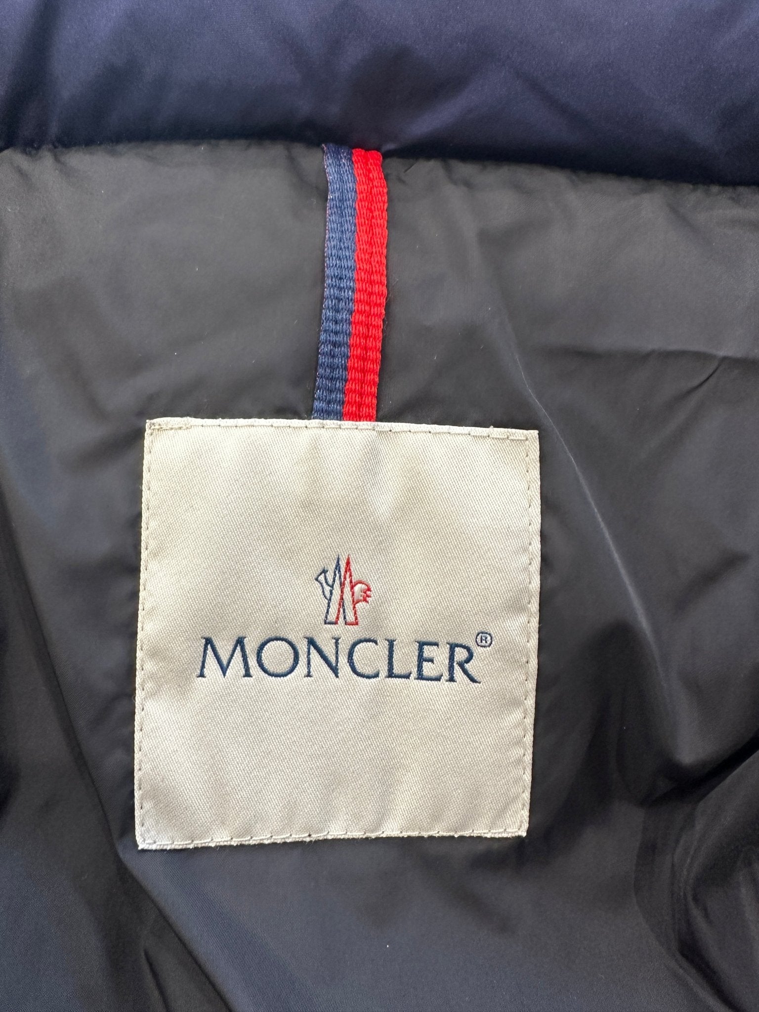 Moncler Night Blue Charpal Down Hooded Coat RRP £615 | Authentic Preloved - Reloved Again