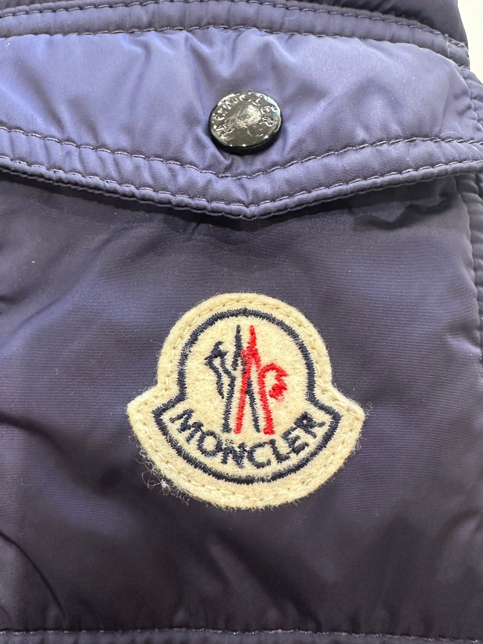 Moncler Night Blue Charpal Down Hooded Coat RRP £615 | Authentic Preloved - Reloved Again