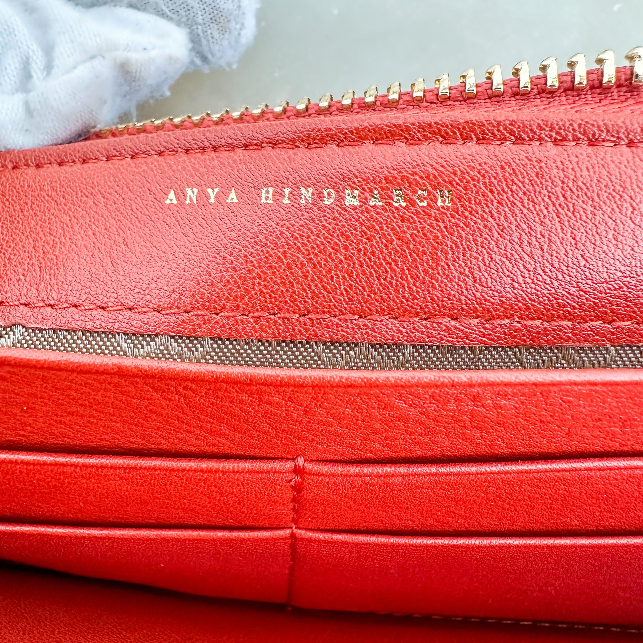 NEW Anya Hindmarch Studded Leather Zip Around Wallet in Orange (RRP £275) | Authentic Preloved