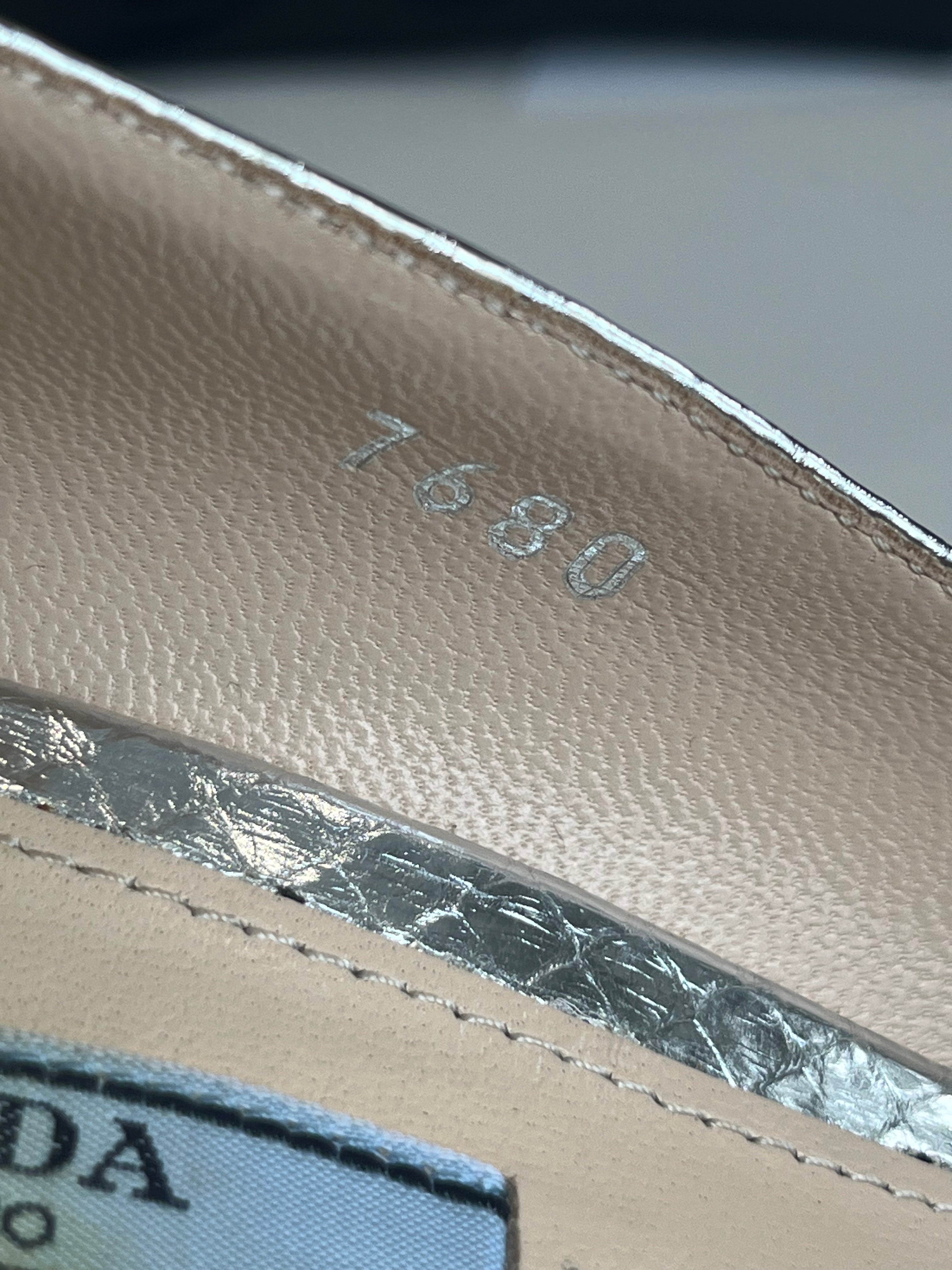 Prada Metallic Silver Snakeskin-Effect Bow Pointed-Toe Pumps (RRP £595) | Authentic Preloved
