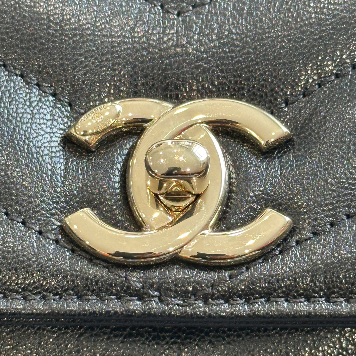 Chanel Coco Top Handle Black Chevron Quilted Leather Bag | Authentic Preloved - Reloved Again