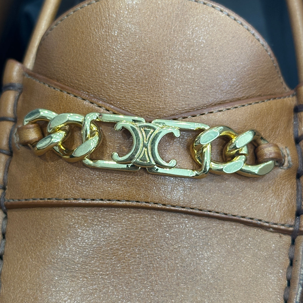 Celine Triomphe Tan Brown Calfskin Leather Loafers (RRP £790) | Authentic Preloved