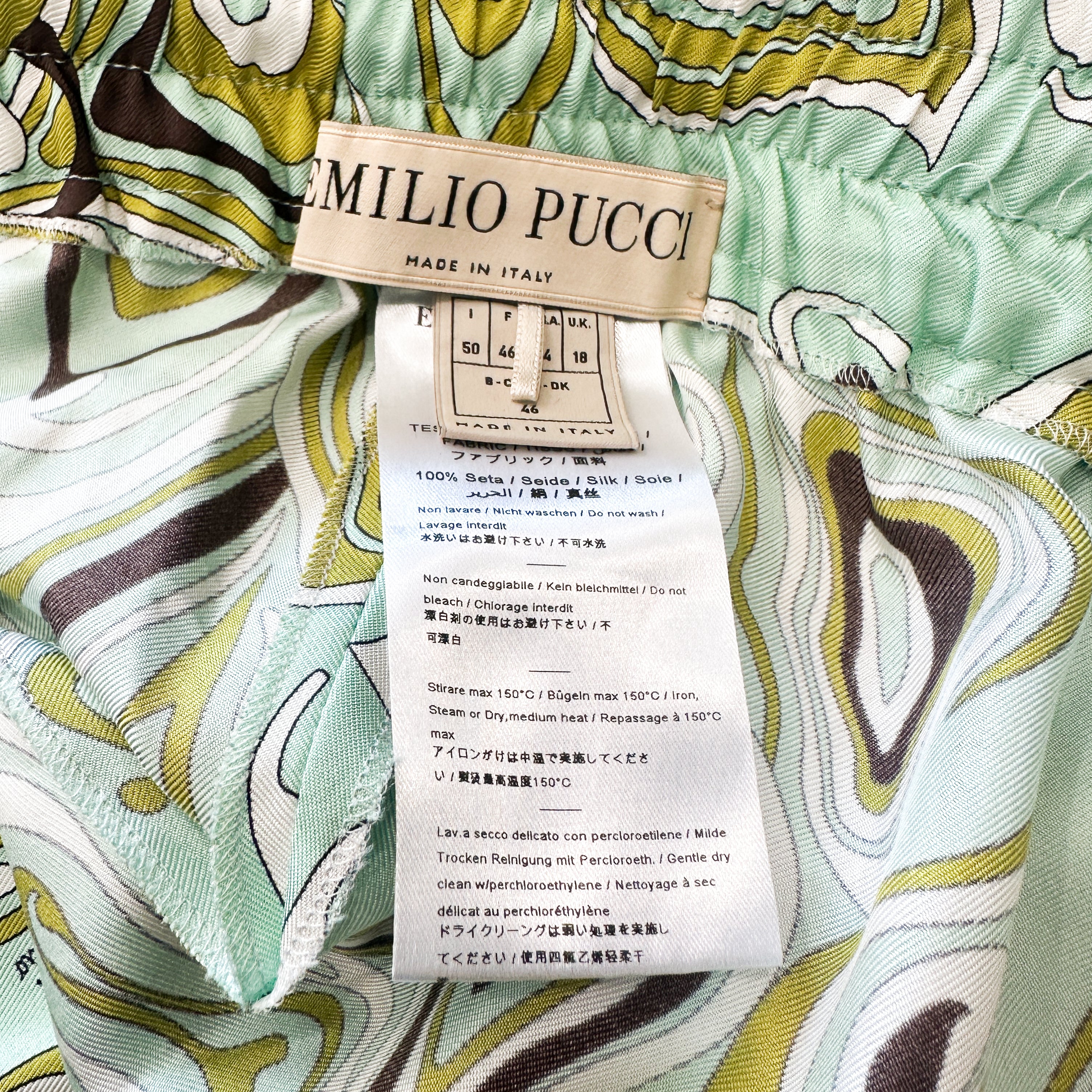 Emilio Pucci Printed Silk Wide-Leg Trousers in Aqua (RRP £800) | Authentic Preloved