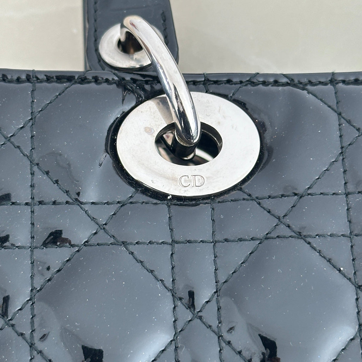 Dior Lady Dior Small Black Patent Leather Bag with Silver Hardware (RP £4,200) | Authentic Preloved - Reloved Again