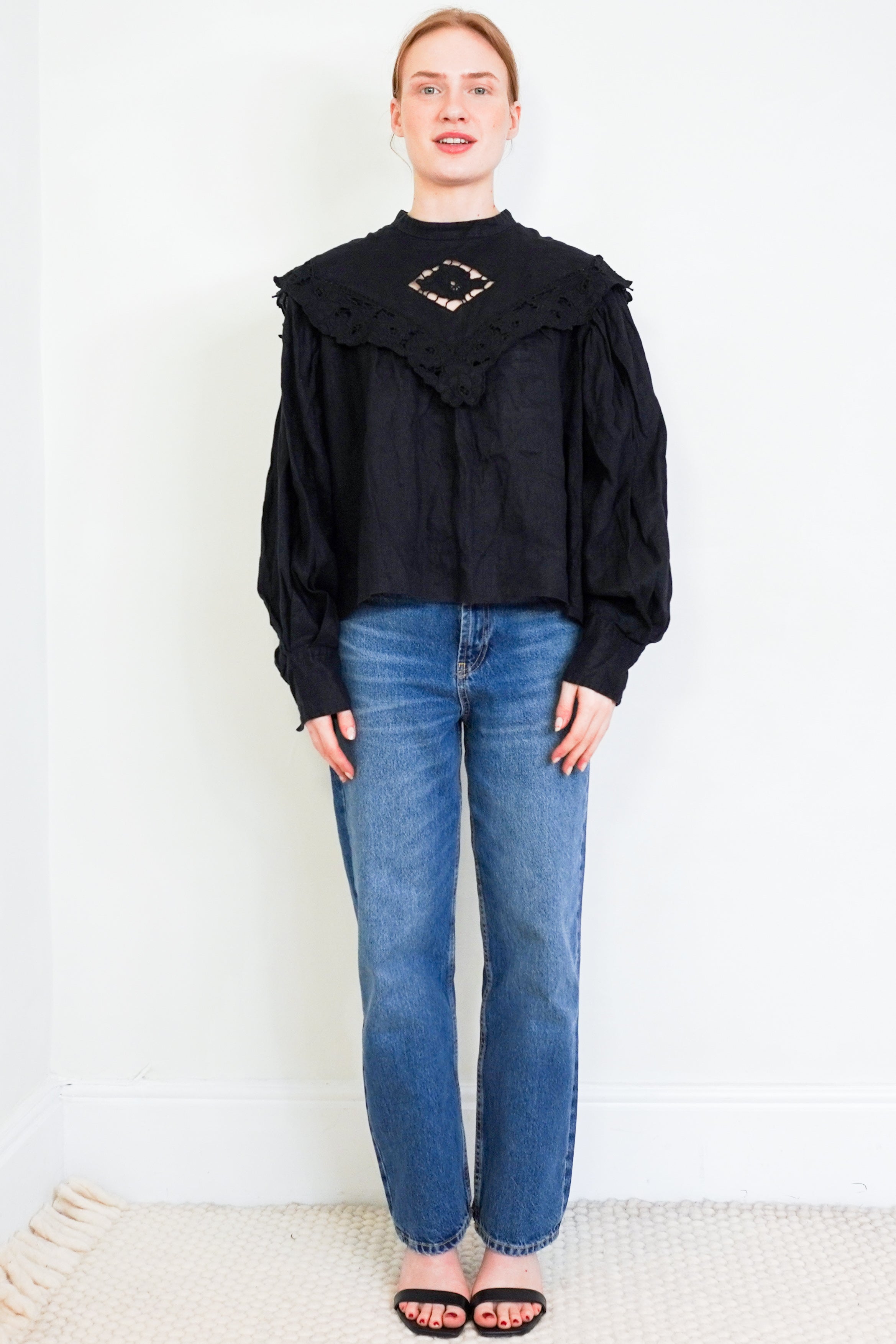 Isabel-Marant-Etoile-Black-Embroidered-Top-front-picture-Chelsea-London