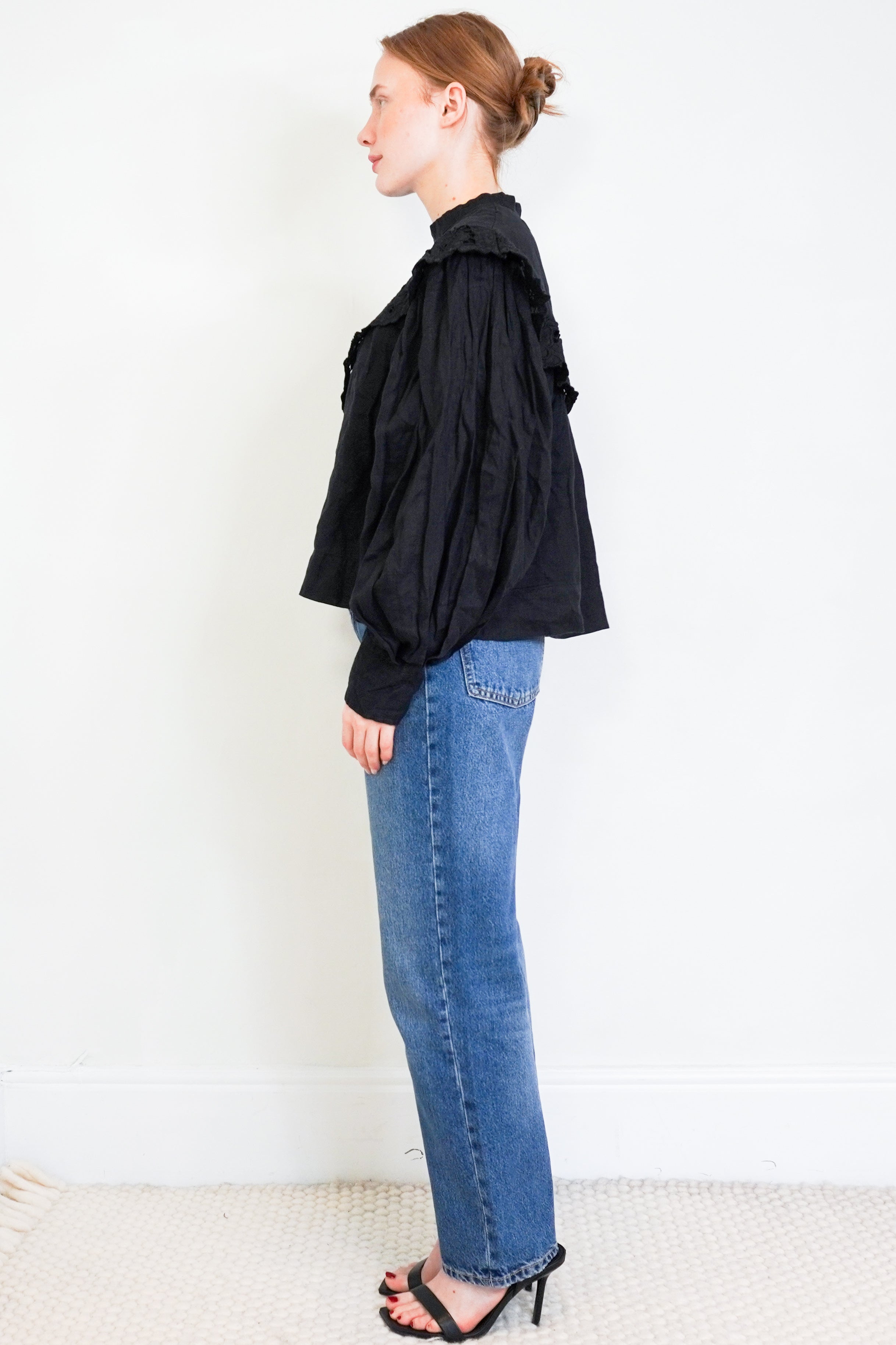 Isabel-Marant-Etoile-Black-Embroidered-Top-side-picture-Chelsea-London