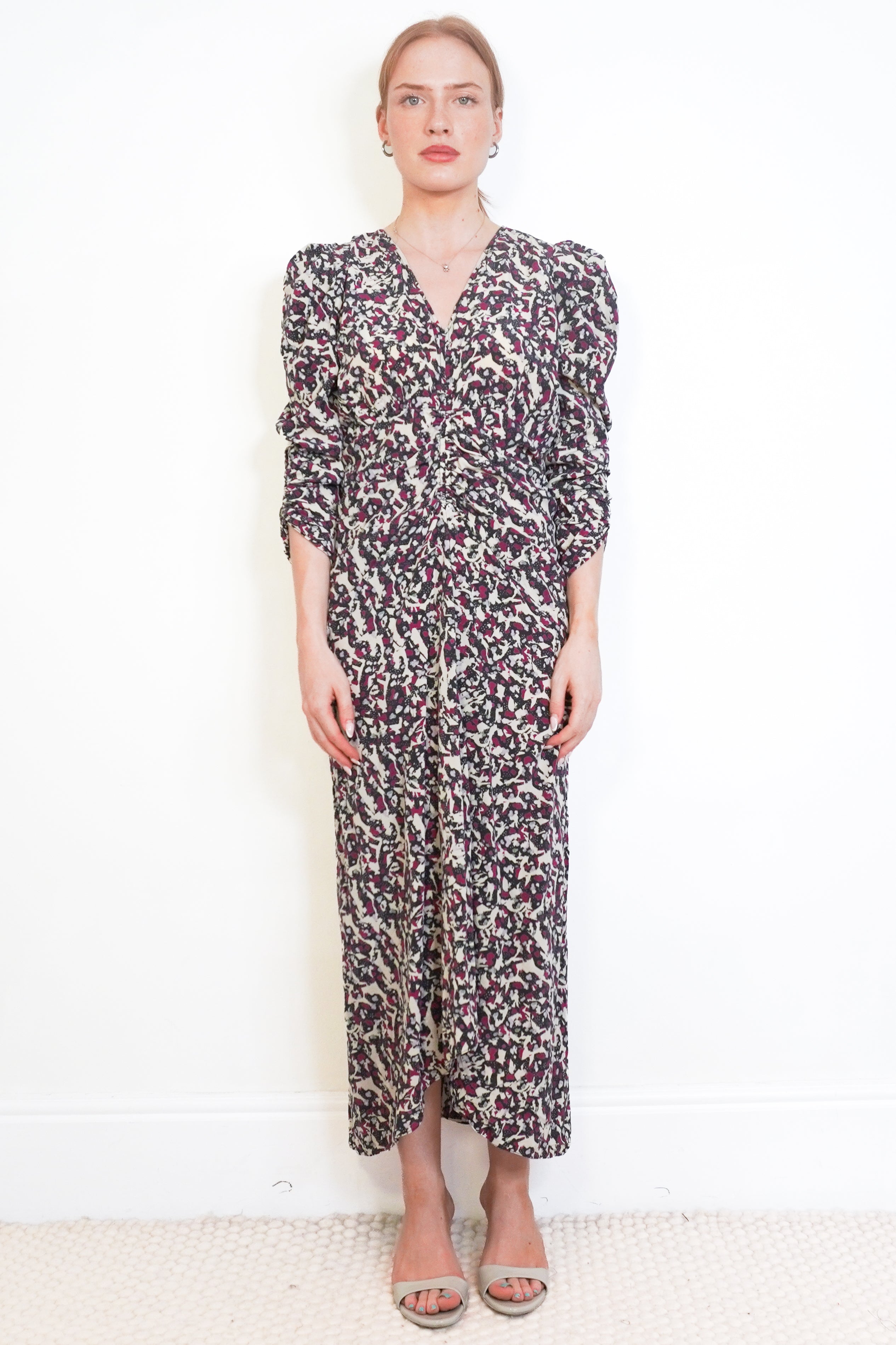 Isabel Marant Albi Printed Silk-Blend Midi Dress front photo chelsea london