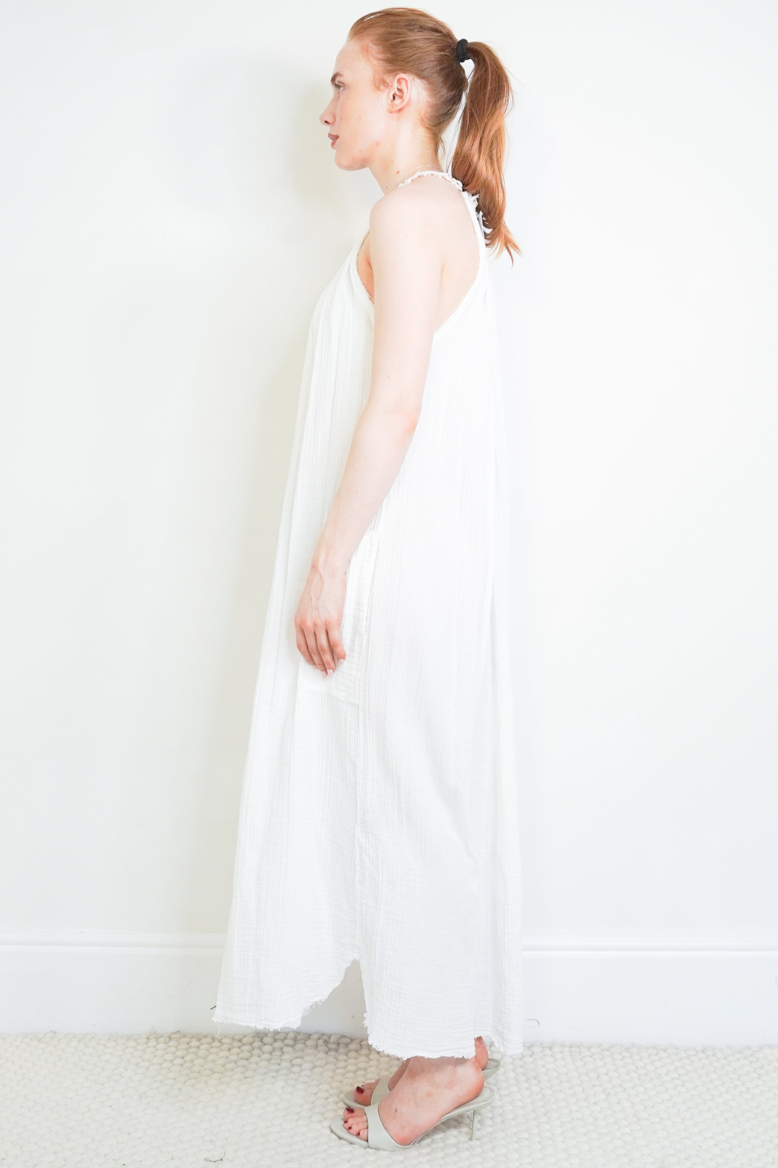 Isabel Marant Étoile White Cotton Halterneck Maxi Dress side photo chelsea london
