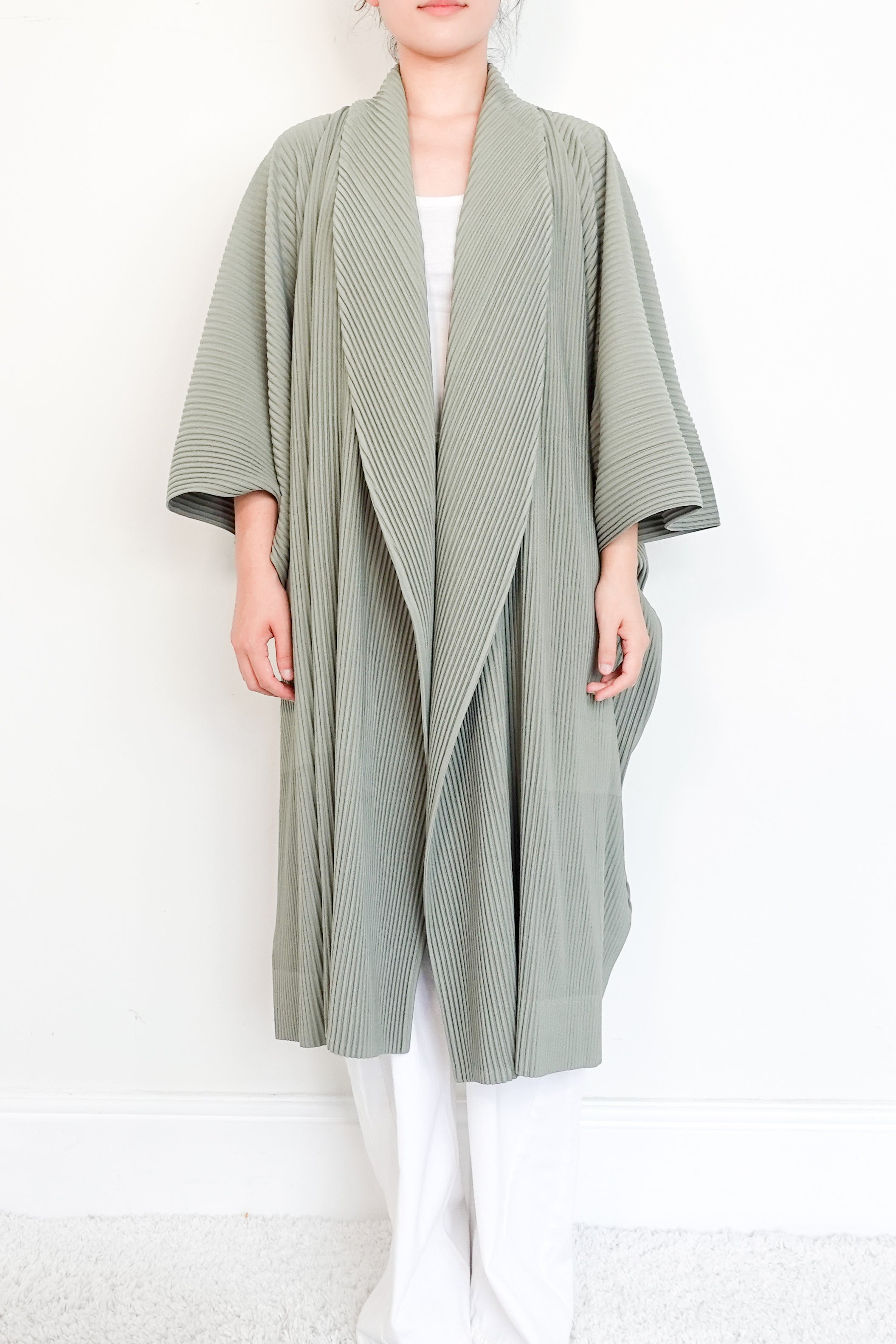 Issey-Miyake-Sage-Green-Pleated-Coat-Front-picture