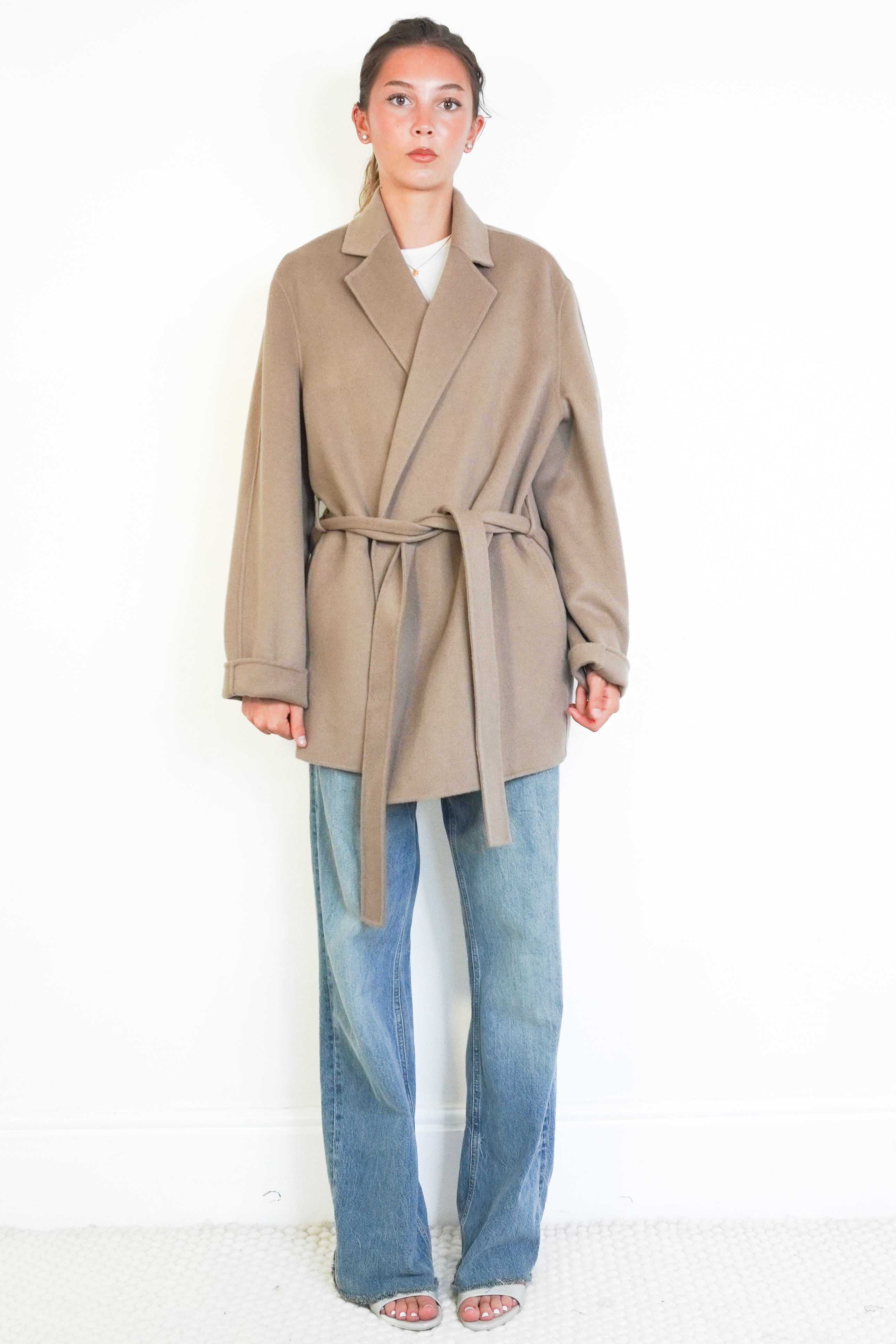 JOSEPH Cenda Double Face Wool & Cashmere Coat in Taupe front photo chelsea london