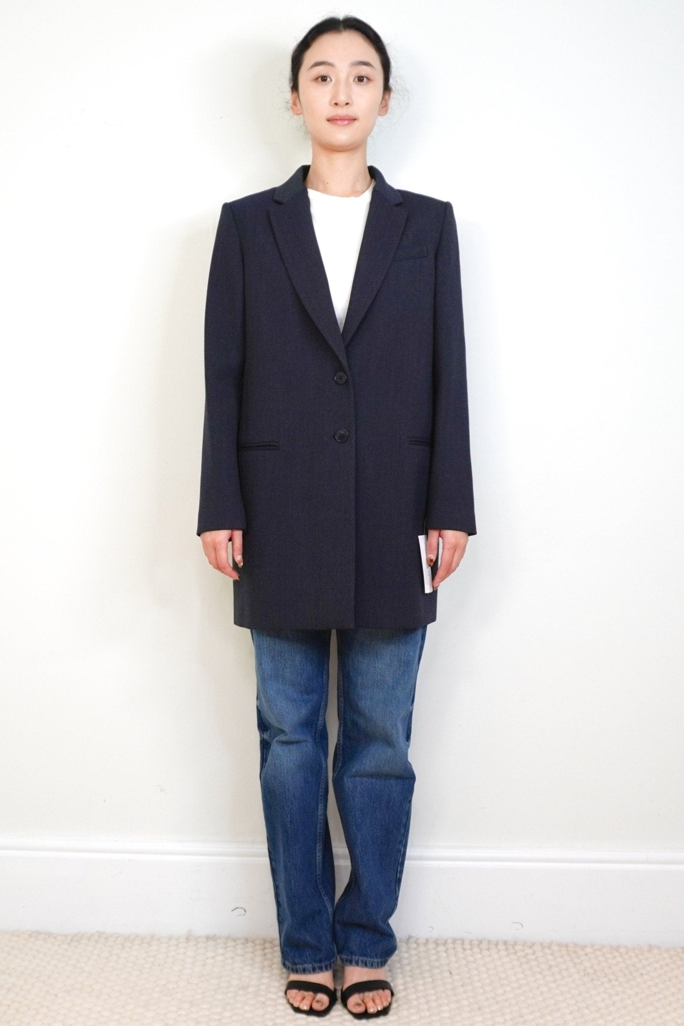 Jigsaw Navy Single - Breasted Long Blazer RRP £279 | Authentic Preloved - Reloved Again