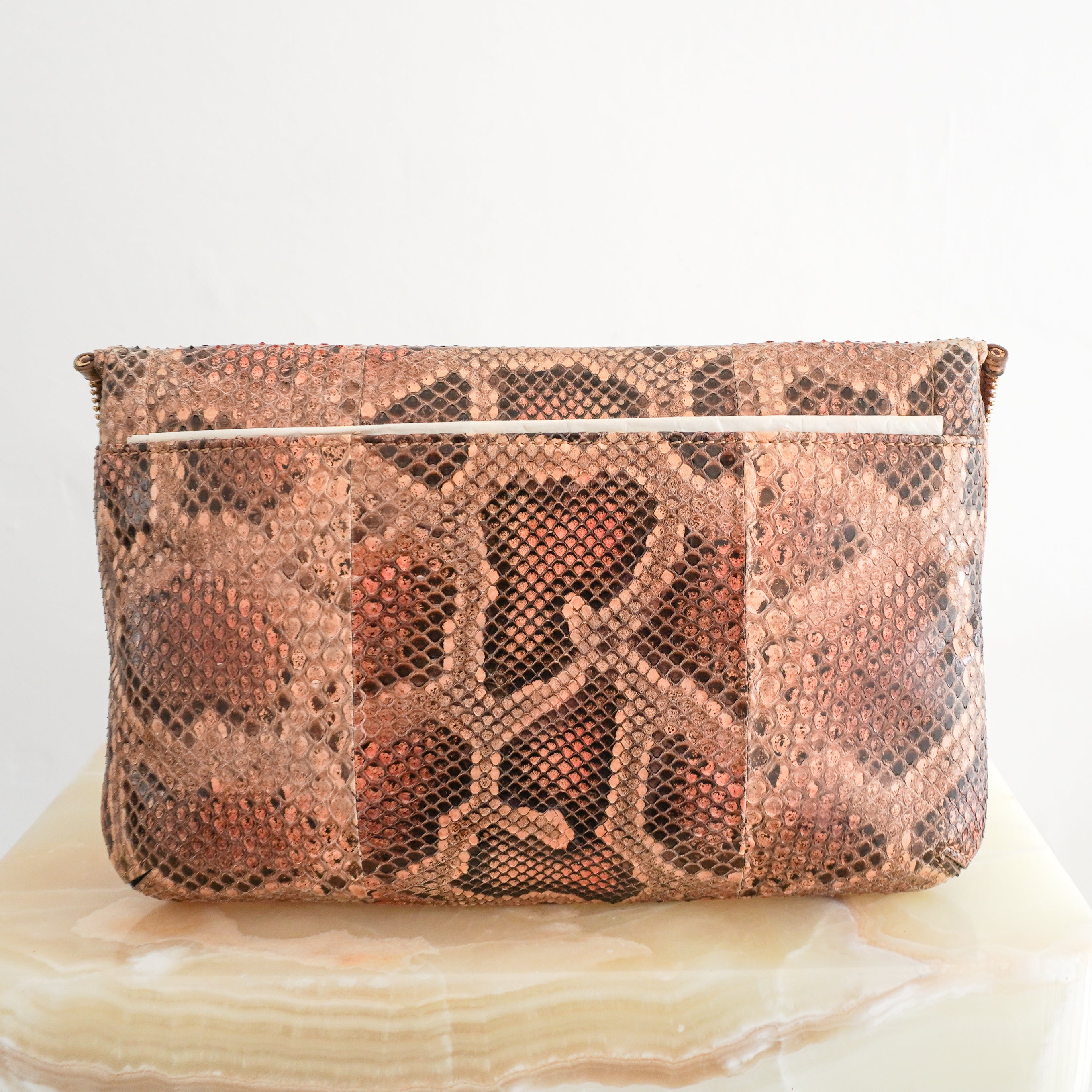 Jimmy Choo Jasmine Python Leather Clutch in Blush back photo chelsea london