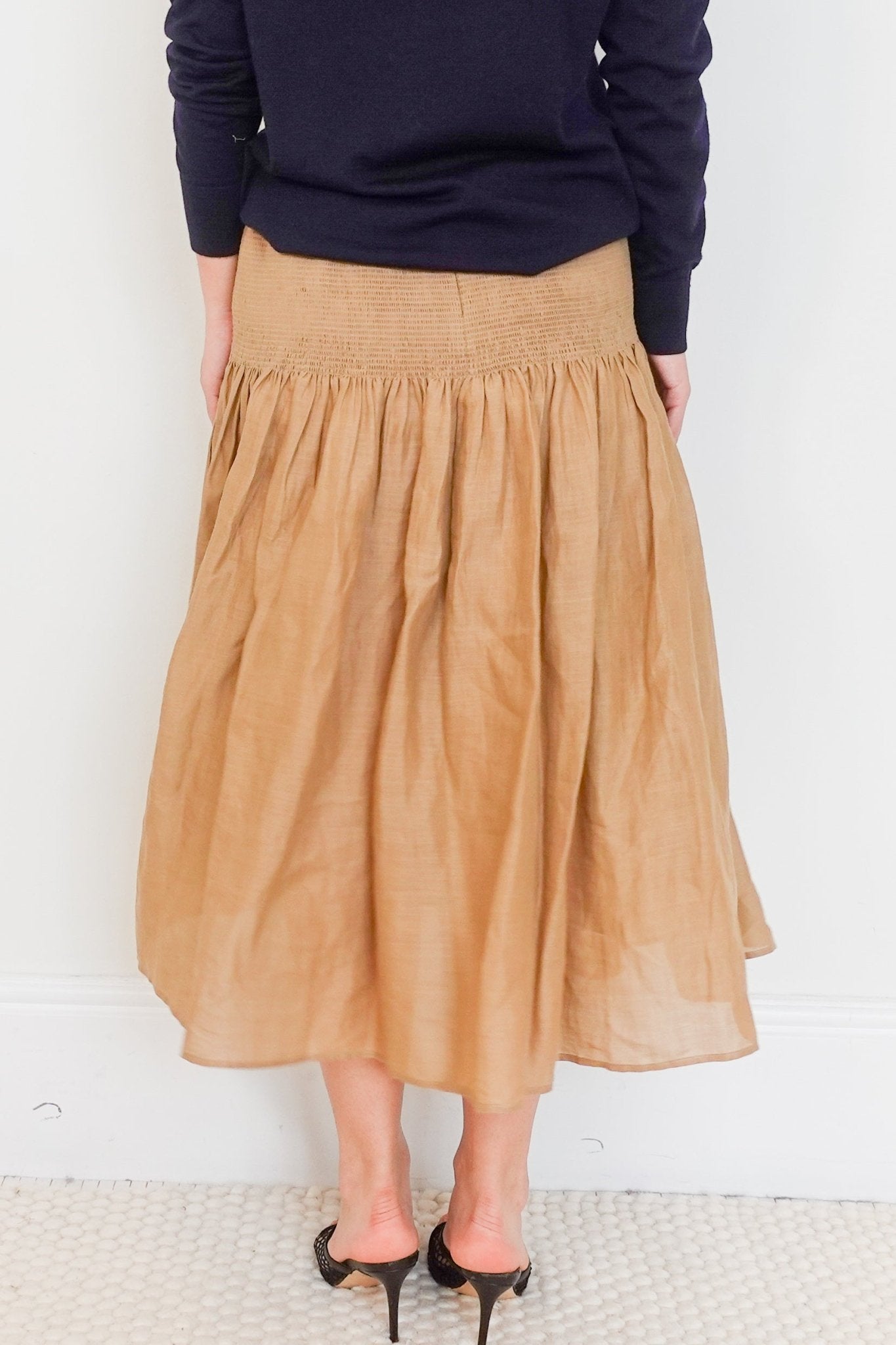 Joseph Carter smocked Ramie - voile Midi Skirt RRP £350 | Authentic Preloved - Reloved Again