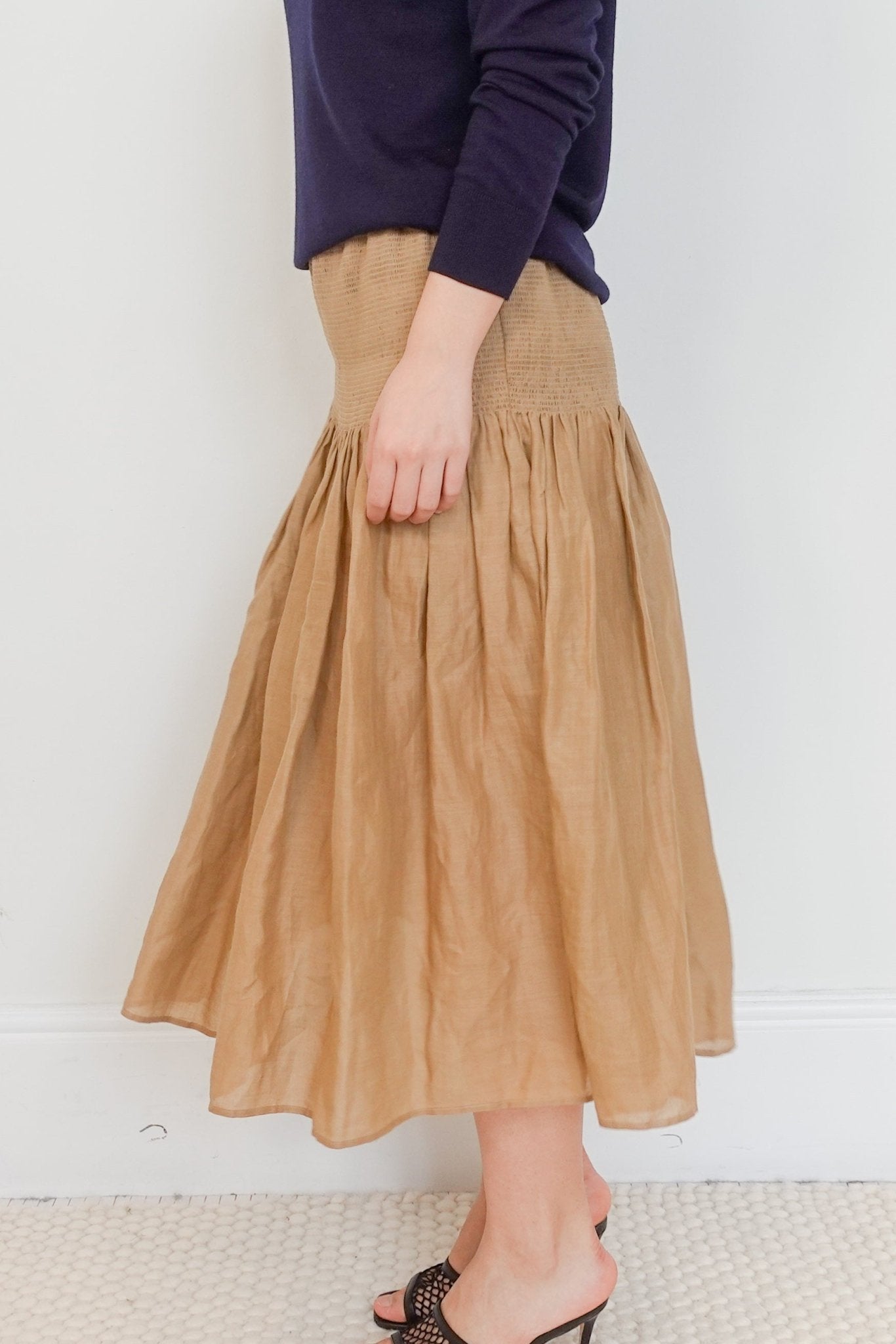 Joseph Carter smocked Ramie - voile Midi Skirt RRP £350 | Authentic Preloved - Reloved Again
