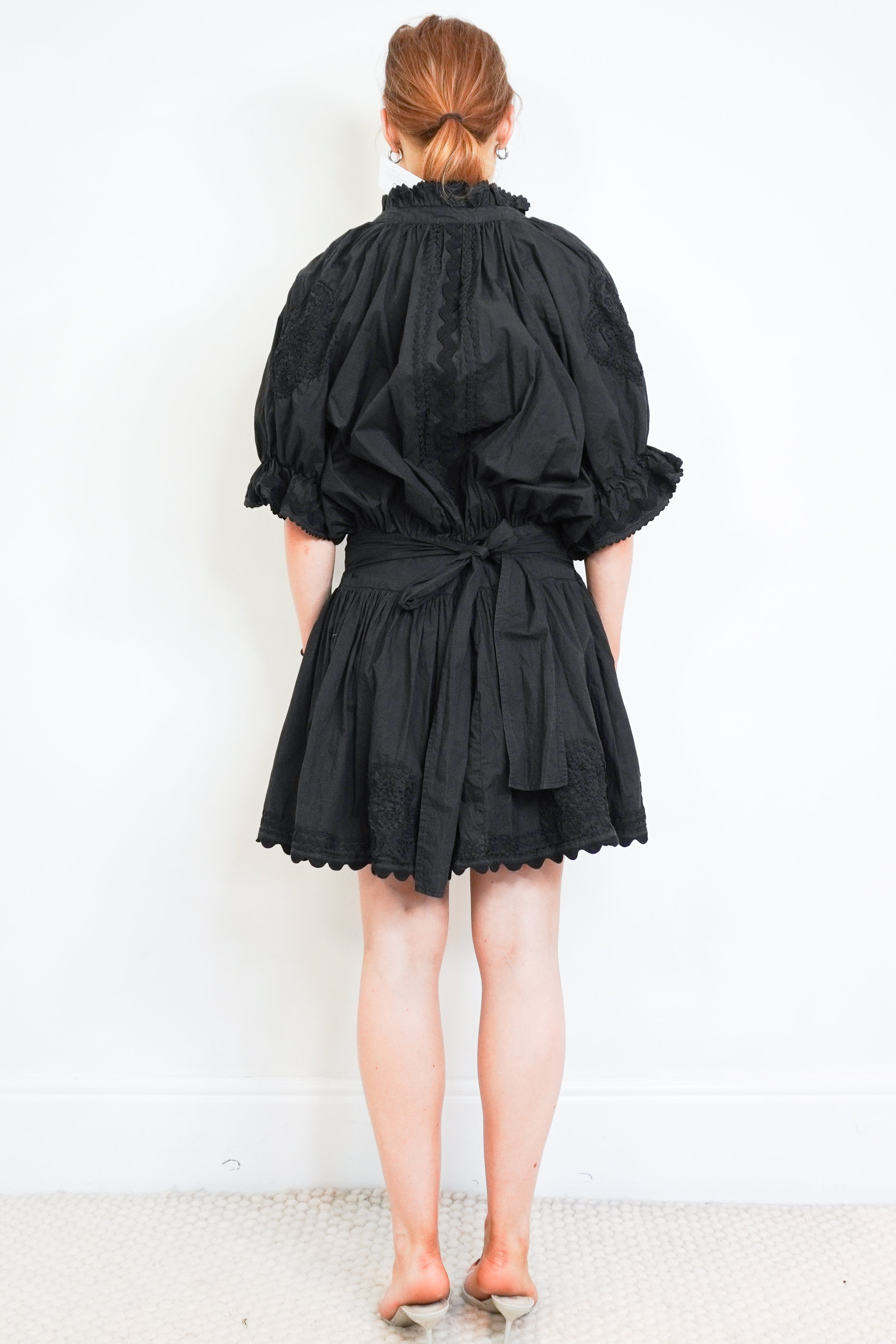 Juliet Dunn Black Embroidered Cotton Mini Dress back photo chelsea london