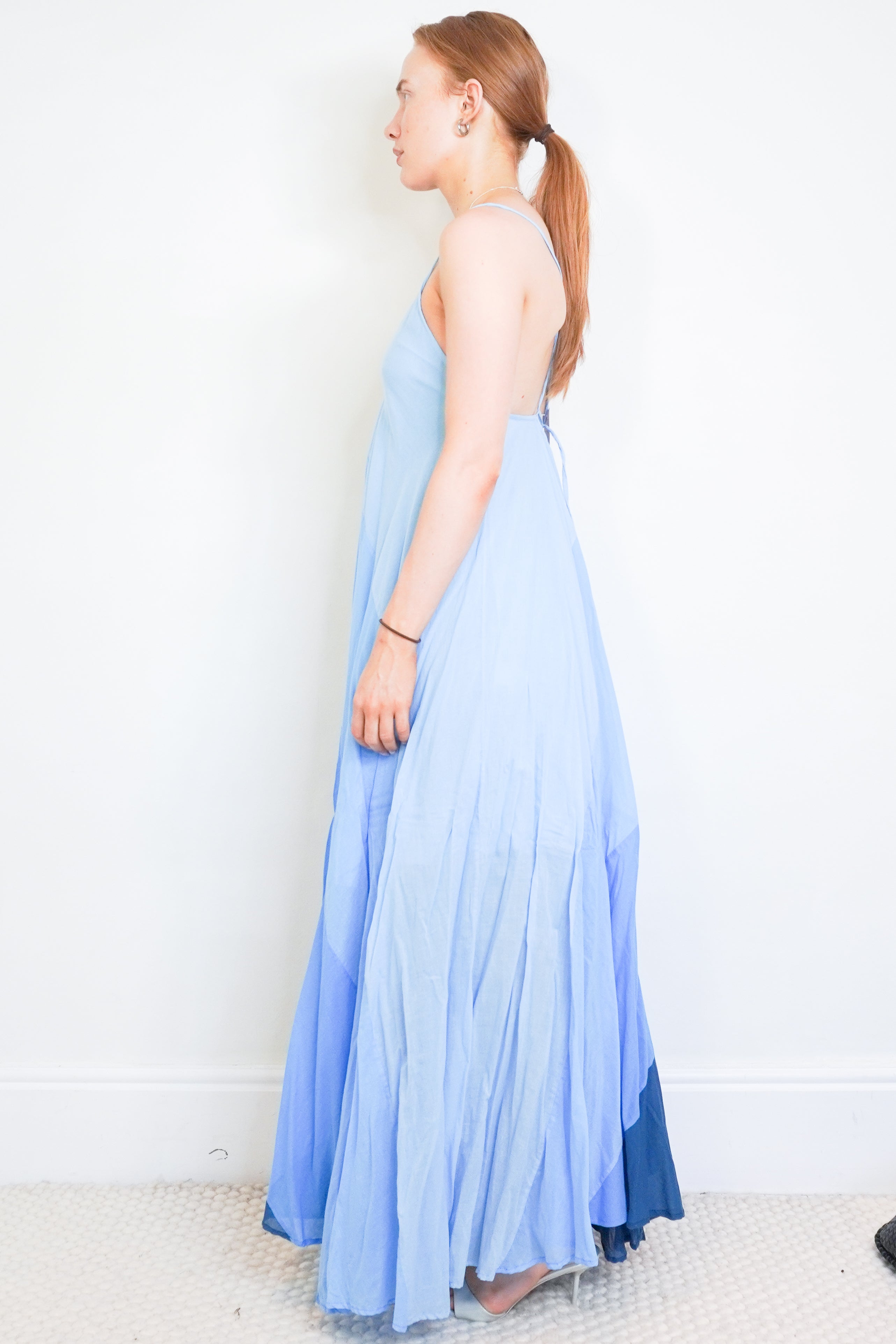 Kalita Blue Gradient Sleeveless Maxi Dress side photo chelsea london