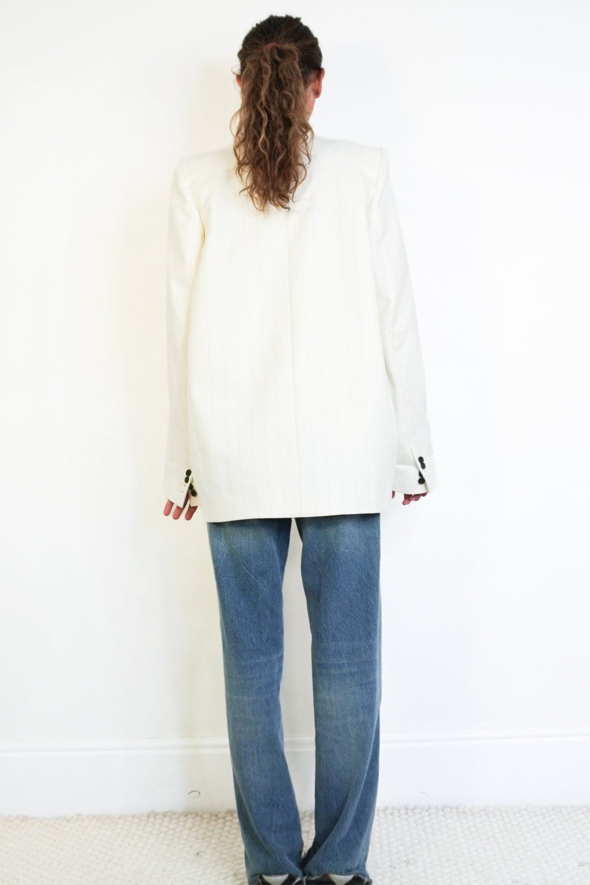 Khaite Malek Striped Cotton Tuxedo Jacket in Cream Black Stripe (RRP £2200) | Authentic Preloved - Reloved Again