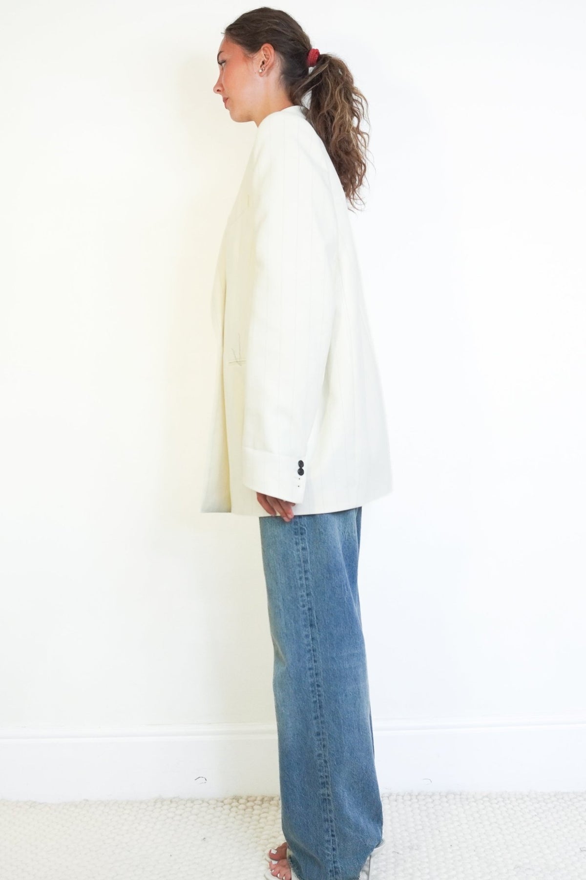 Khaite Malek Striped Cotton Tuxedo Jacket in Cream Black Stripe (RRP £2200) | Authentic Preloved - Reloved Again
