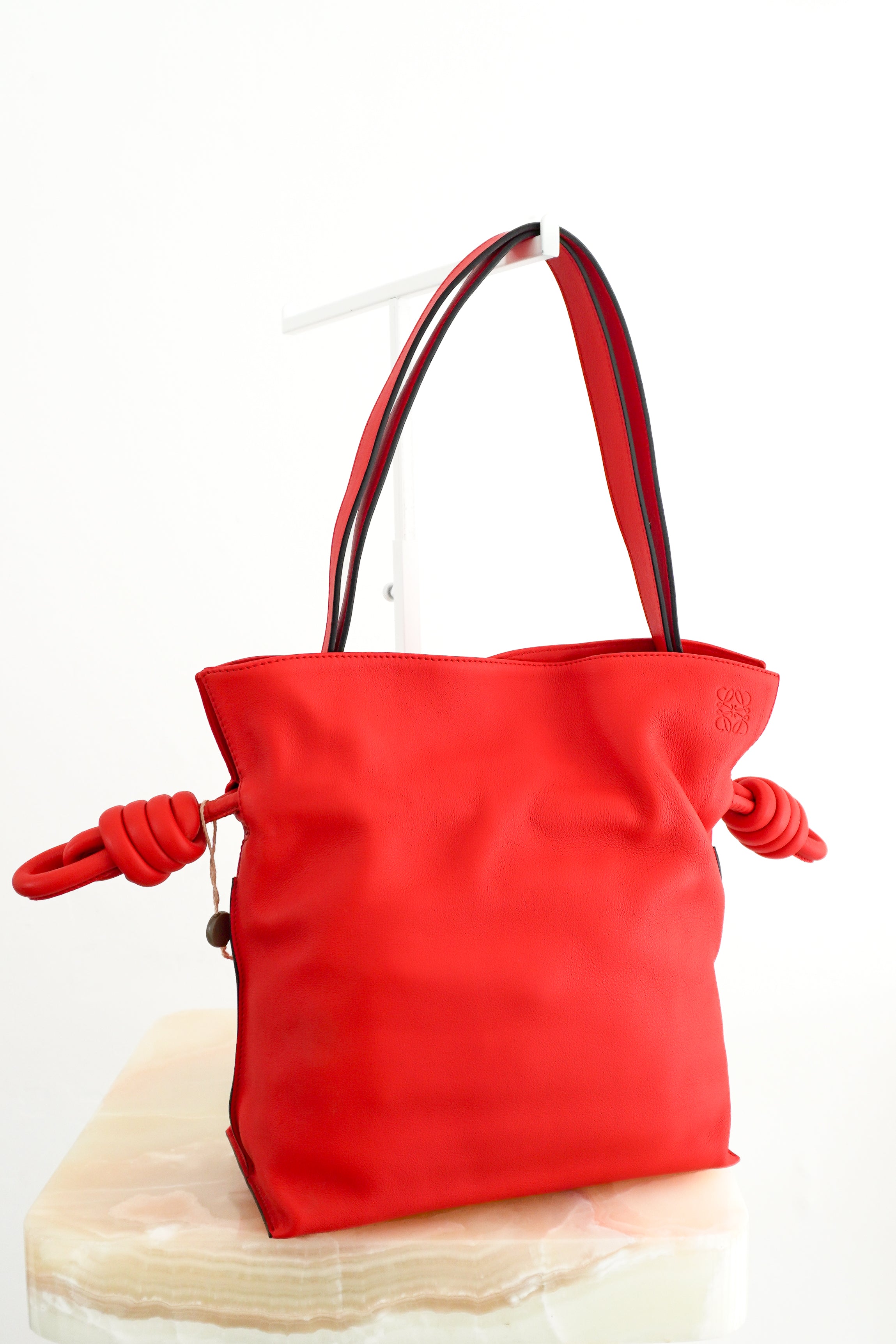 LOEWE Flamenco Knot Tote Bag in Primary Red front photo chelsea london