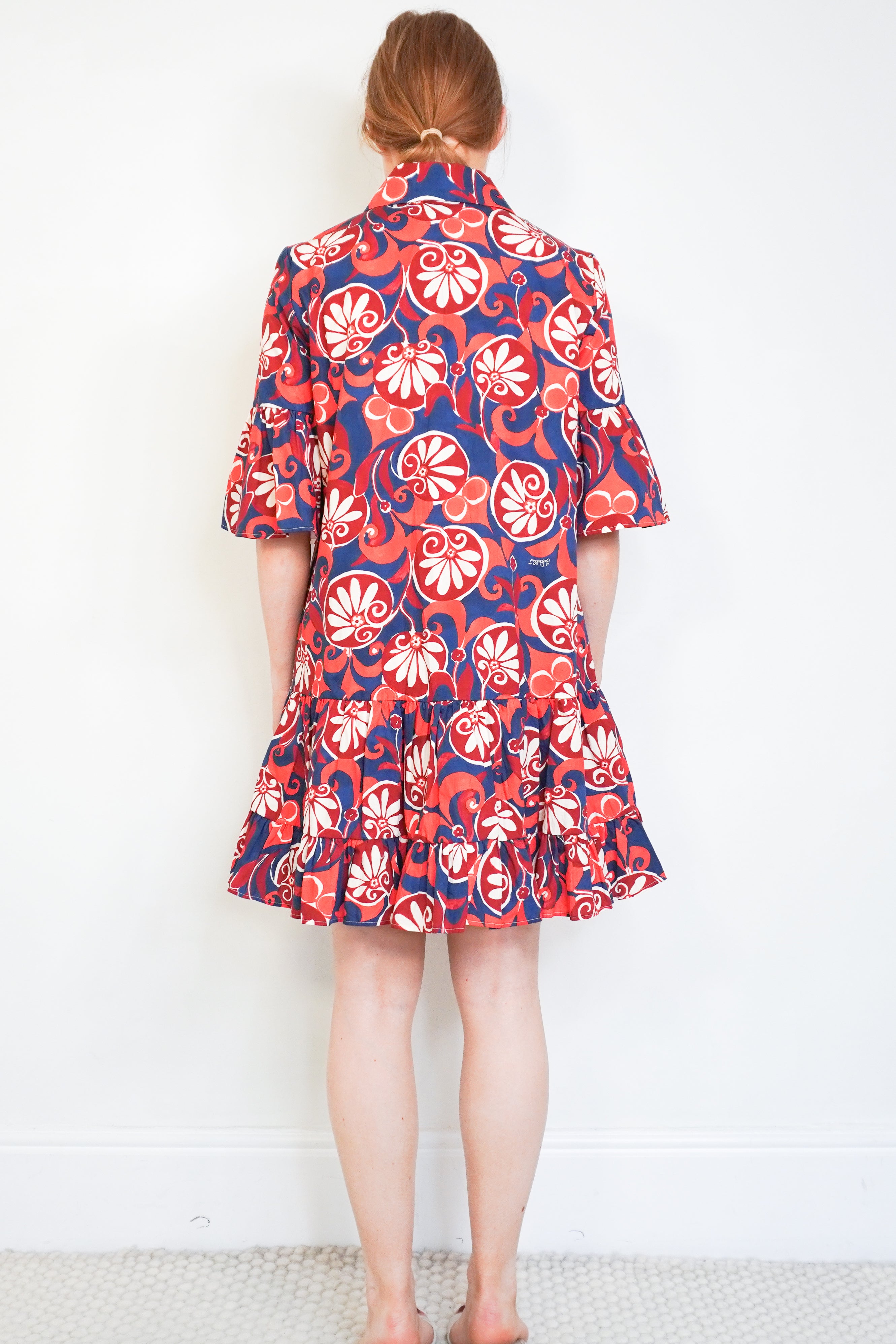 La DoubleJ Red, Blue and White Floral Dress back photo chelsea london