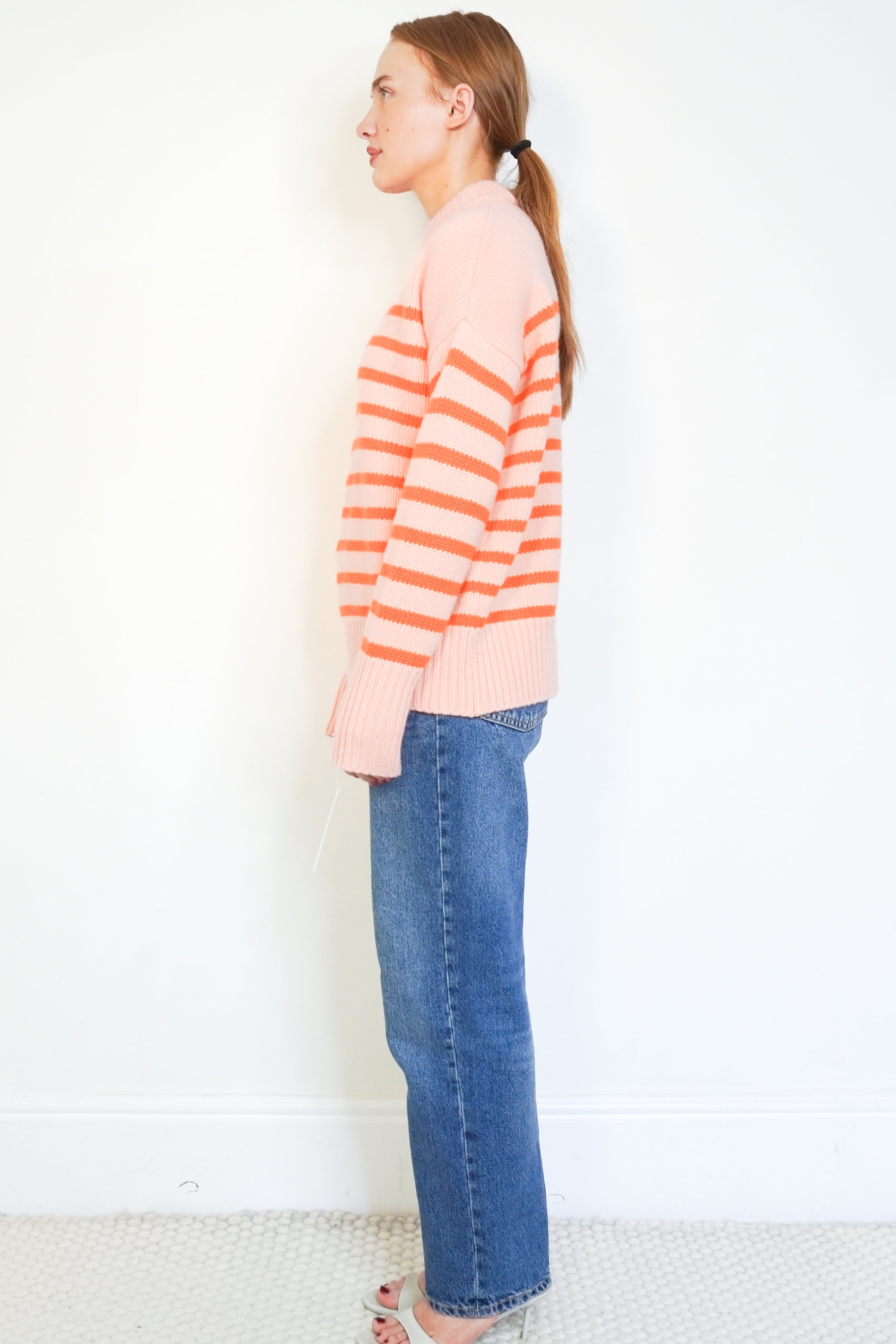 La Ligne Pink & Orange Striped Knitted Jumper side photo chelsea london
