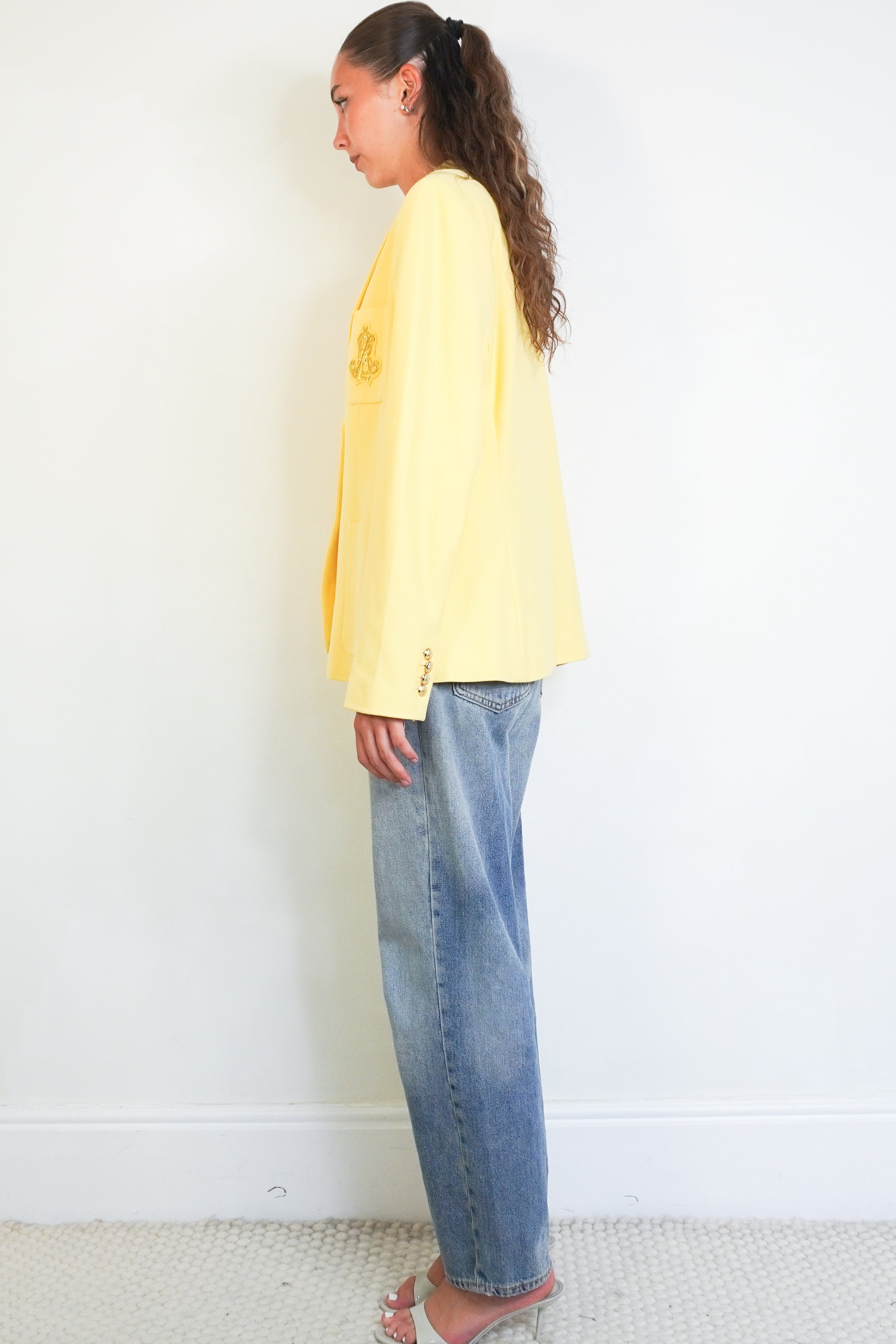 Lauren Ralph Lauren Bullion Jacquard Blazer in Lemon Sorbet side photo chelsea london