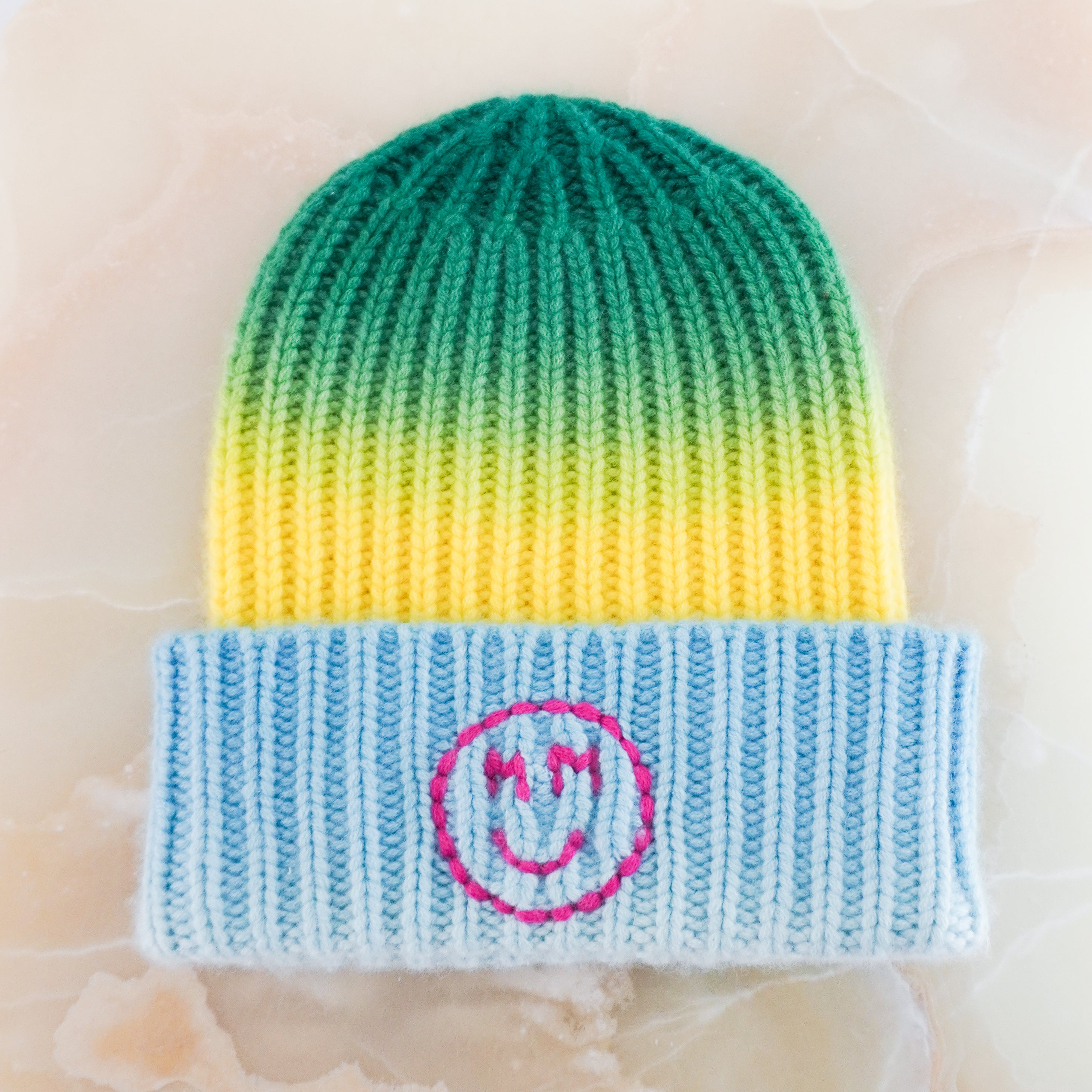 Limited-Edition-Multicolour-Smiley-Cashmere-Beanie-close-picture