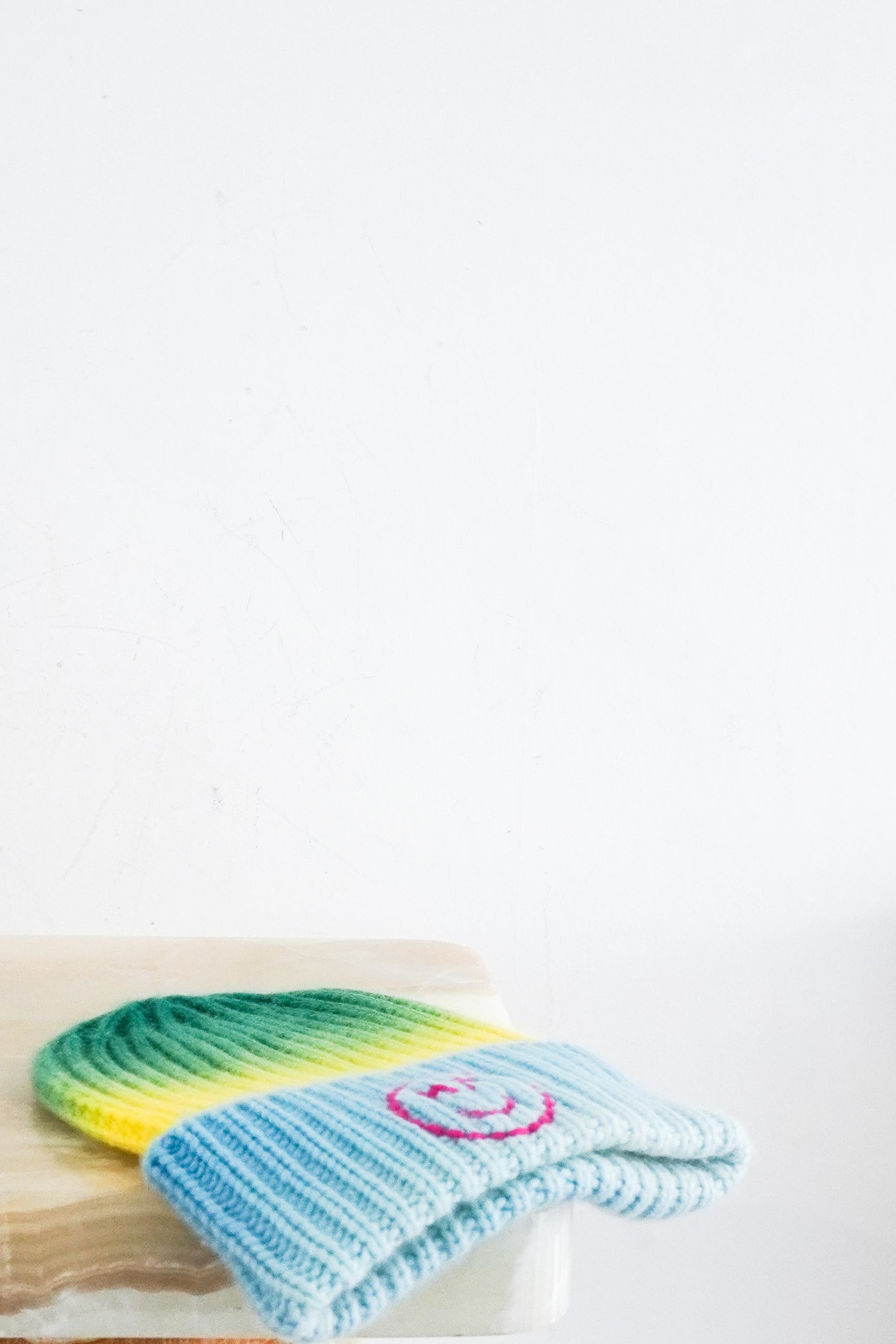 Limited-Edition-Multicolour-Smiley-Cashmere-Beanie-front-picture-Chelsea-London