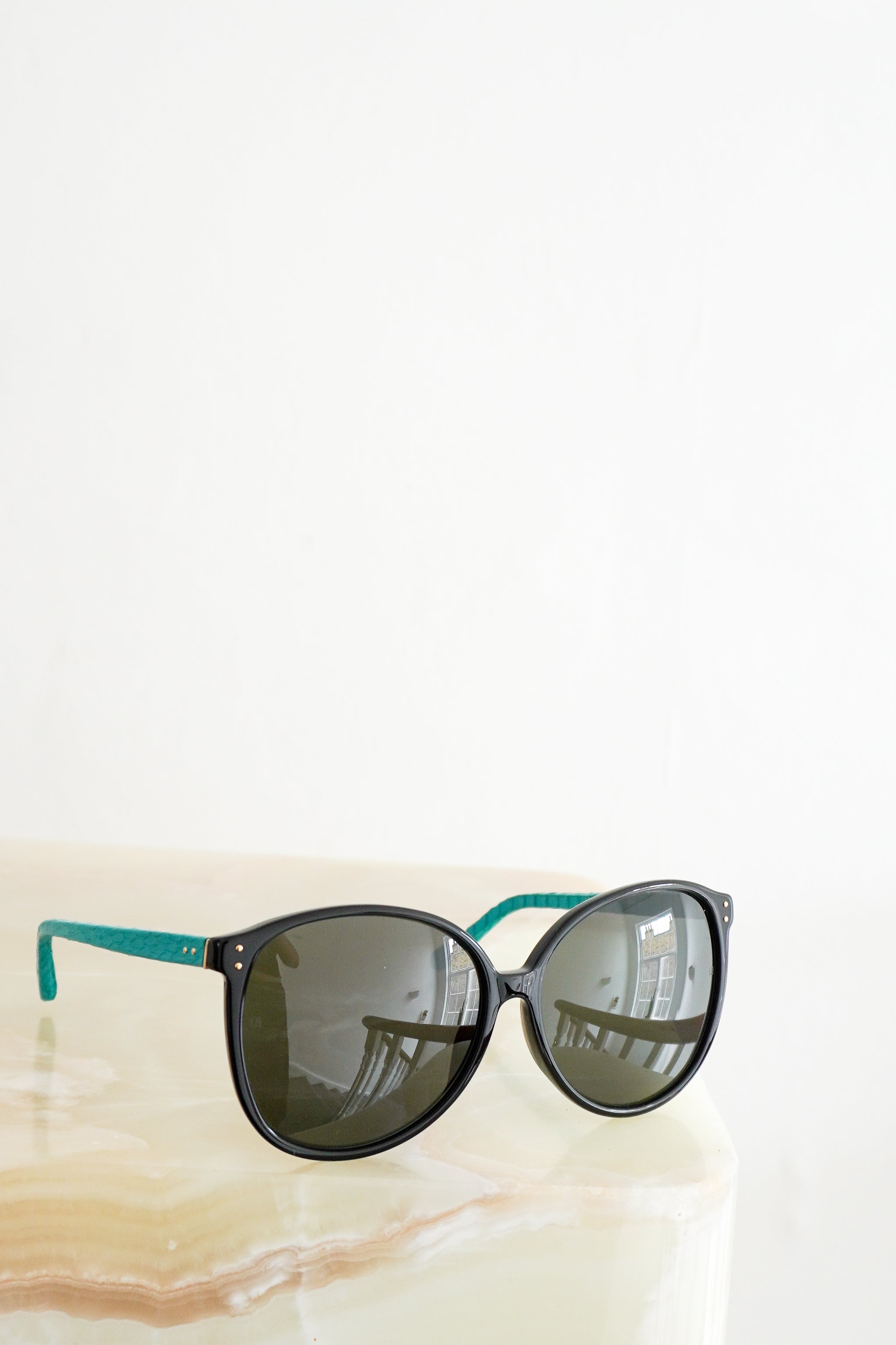 Linda Farrow Black & Blue Python Leather Sunglasses front photo chelsea london