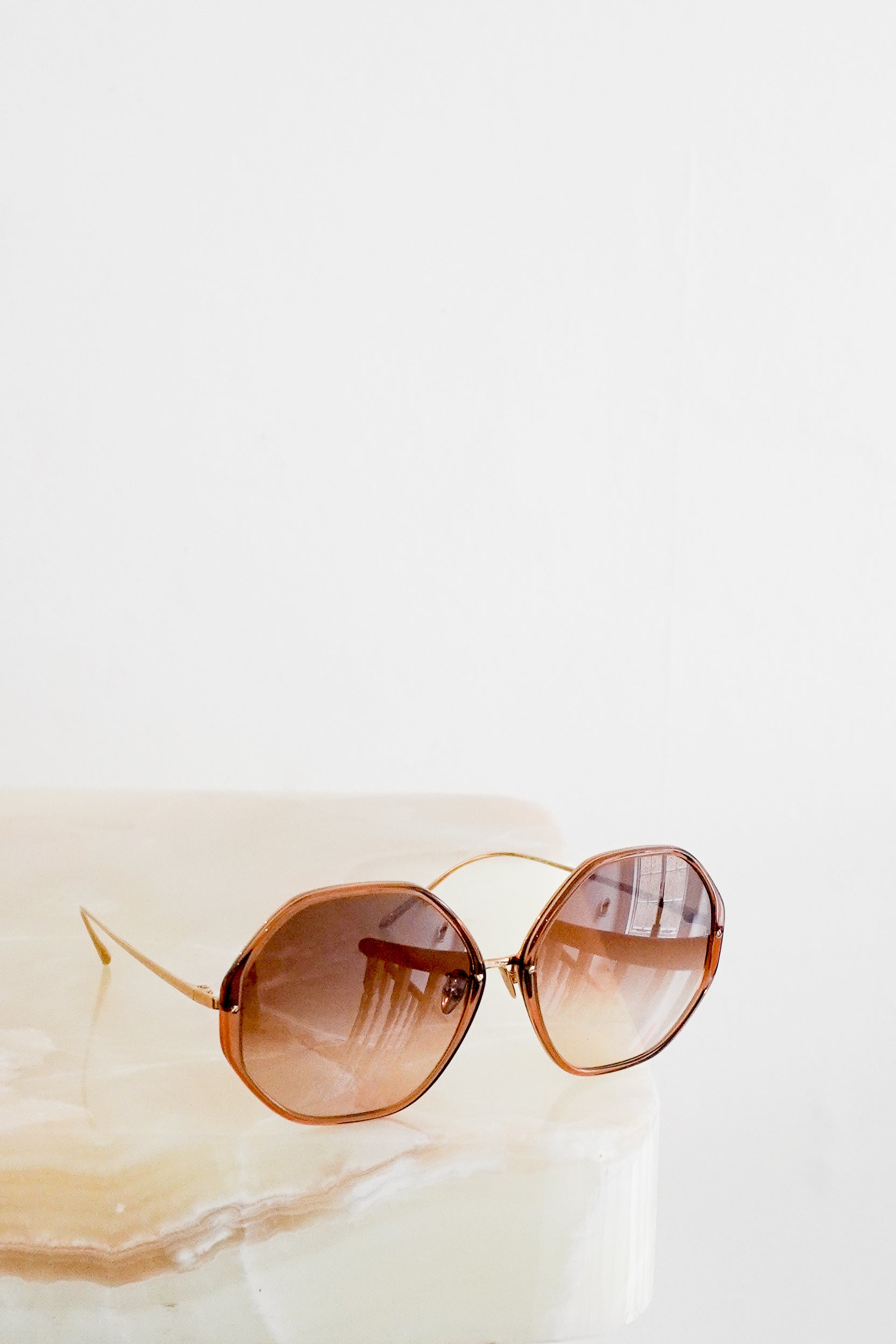 Linda Farrow Brown Hexagonal Sunglasses front photo chelsea london