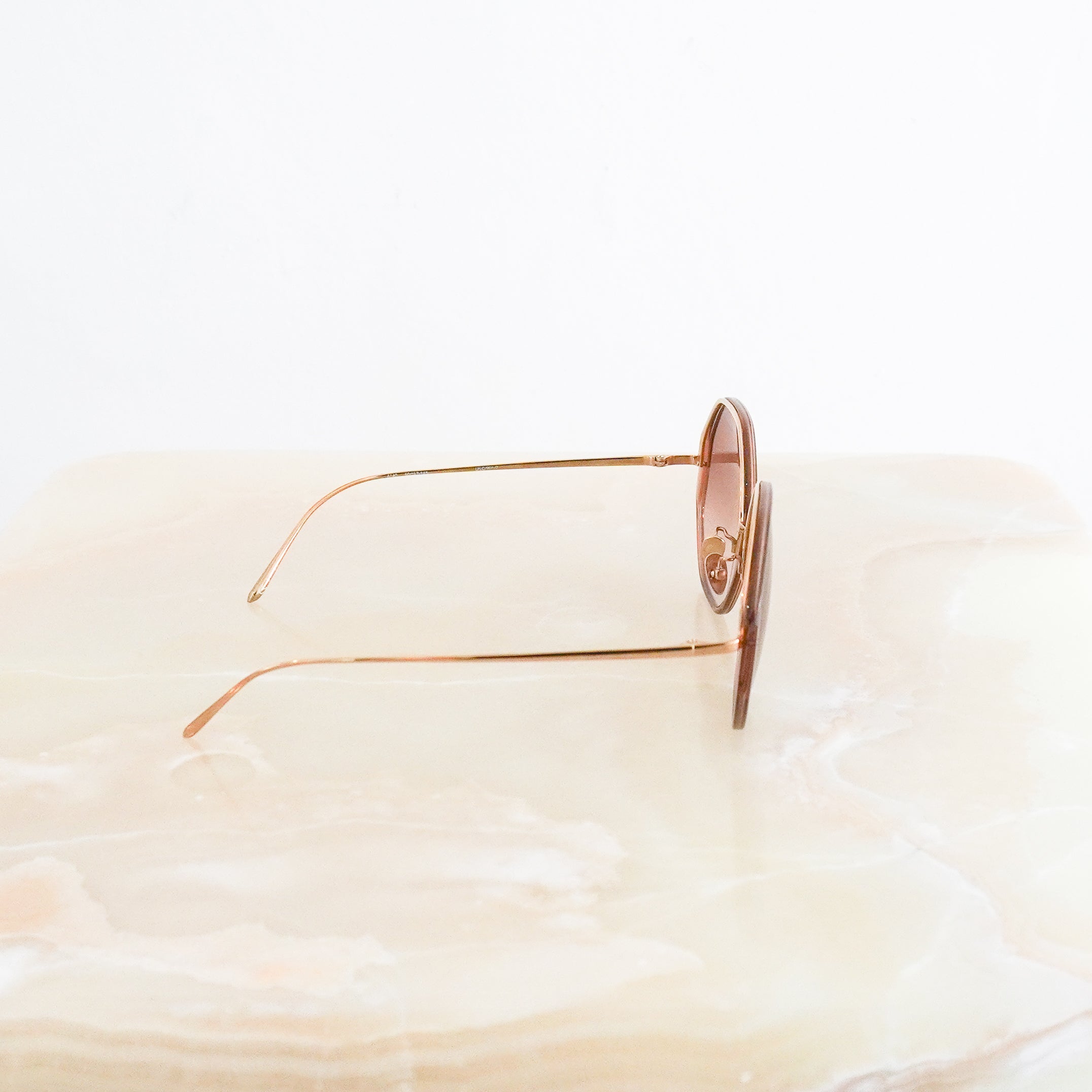 Linda Farrow Brown Hexagonal Sunglasses side photo chelsea london