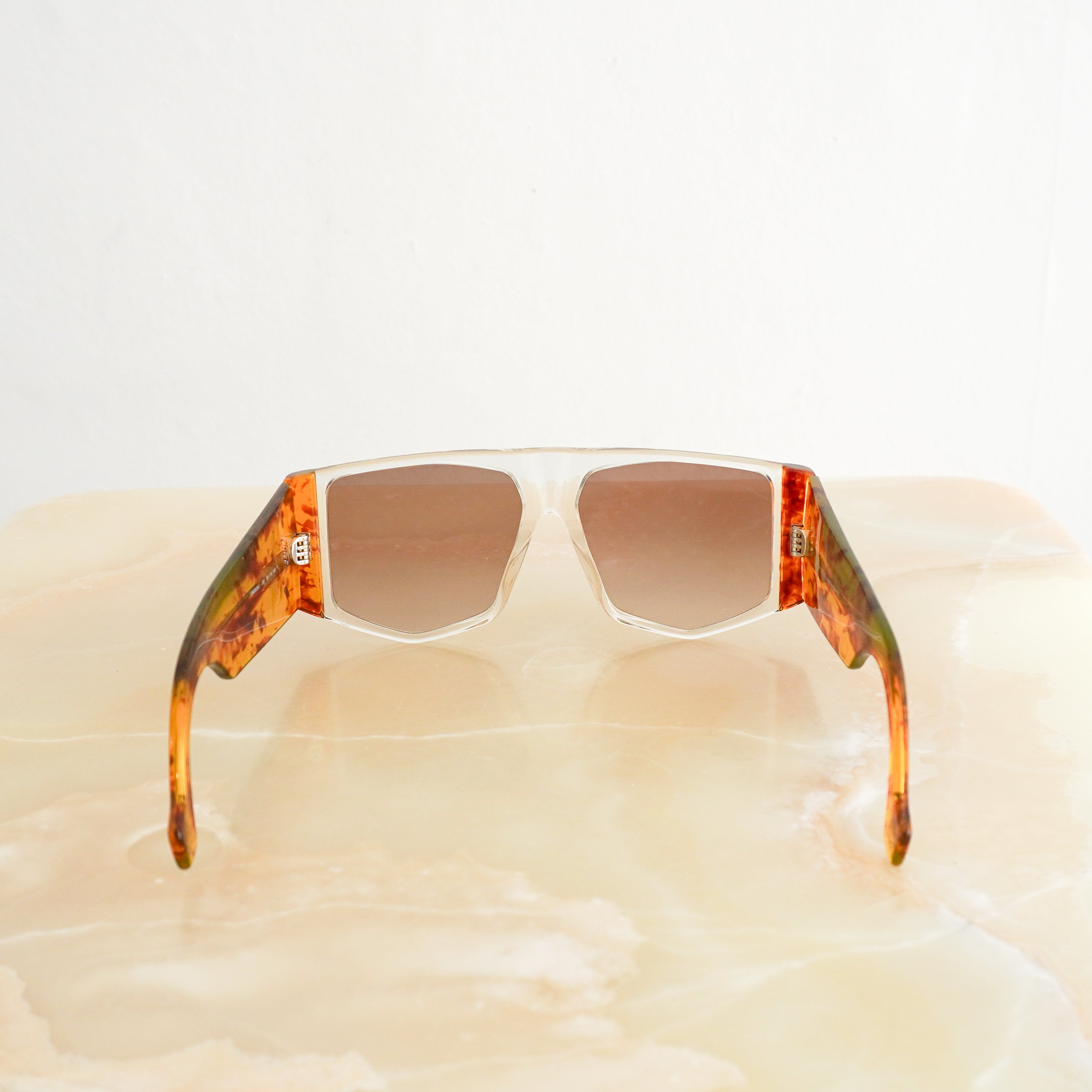 Loewe LW40026U 26F Translucent Amber Tortoiseshell Rectangular Sunglasses back photo chelsea london