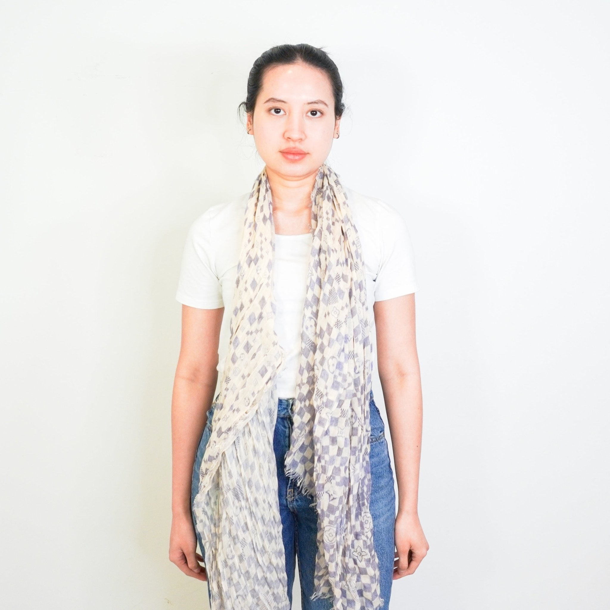 Louis Vuitton Cream Monogram Wool & Cashmere Scarf RRP £450 | Authentic Preloved FINAL SALE - Reloved Again