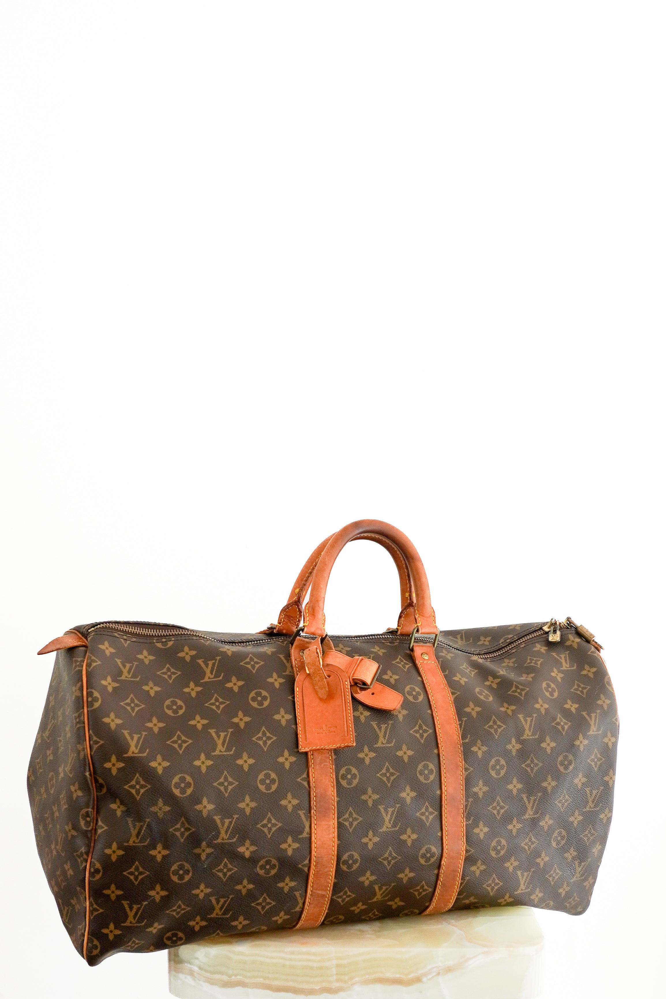 Louis Vuitton Keepall Bandoulière 55 in Brown Monogram Canvas with Vachetta Leather front photo chelsea london