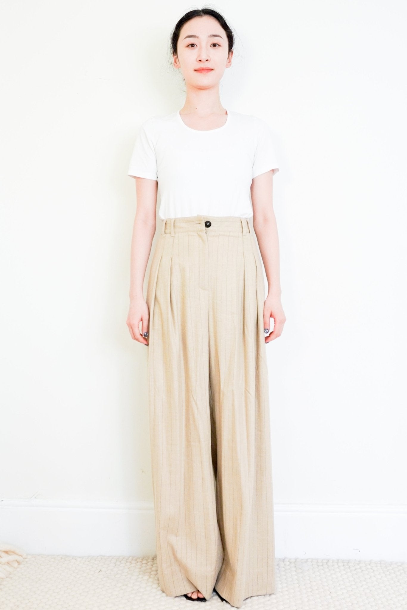 ME+EM Cream and Chocolate Pinstripe Trousers RRP £250 | Authentic Preloved - Reloved Again