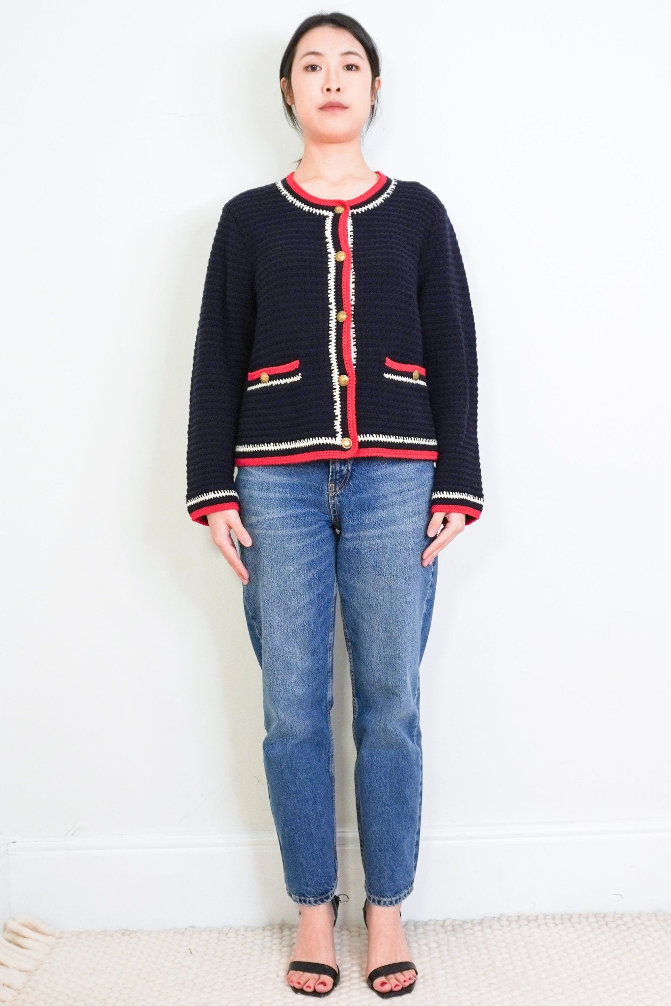 ME+EM Navy Knit Cardigan with Gold Buttons RRP £225 | Authentic Preloved - Reloved Again