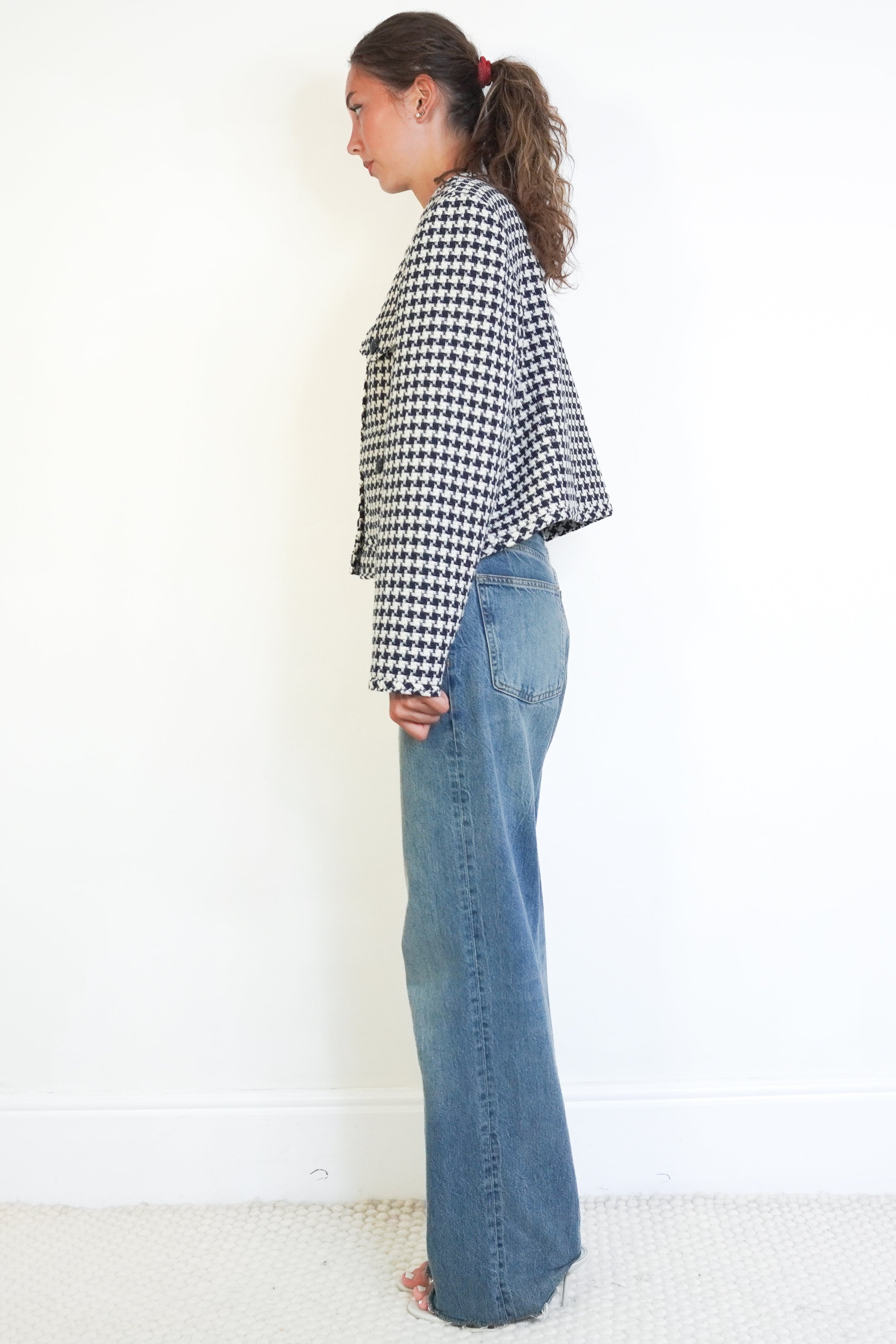 ME+EM Houndstooth Box Jacket in Navy & Cream side photo chelsea london