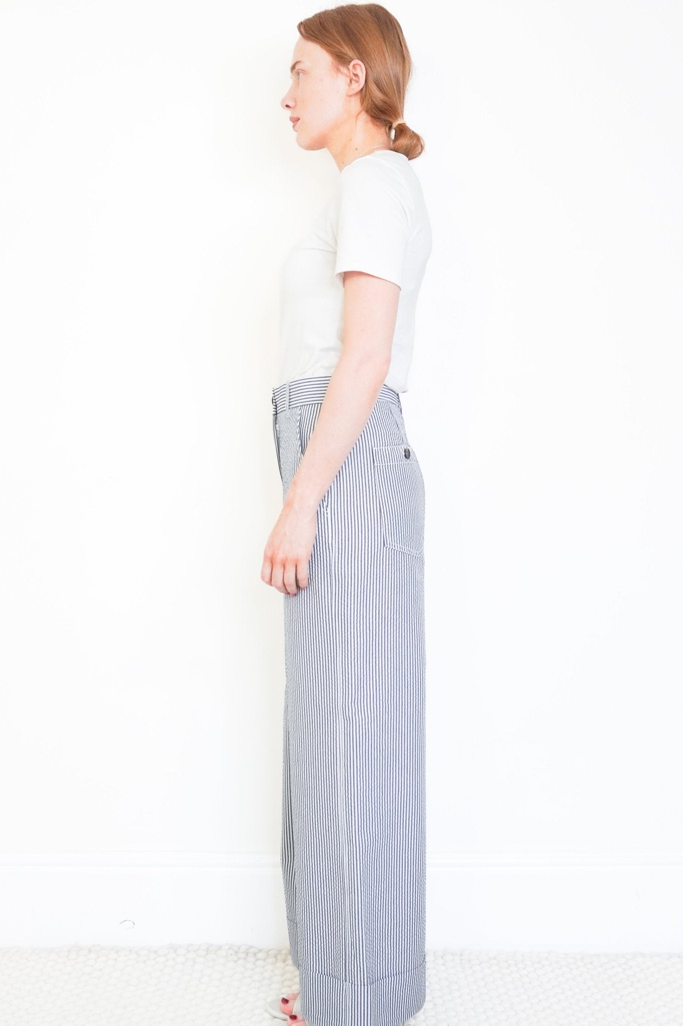 ME+EM White and Blue Pinstripe Trousers (RRP £350) | Authentic Preloved - Reloved Again
