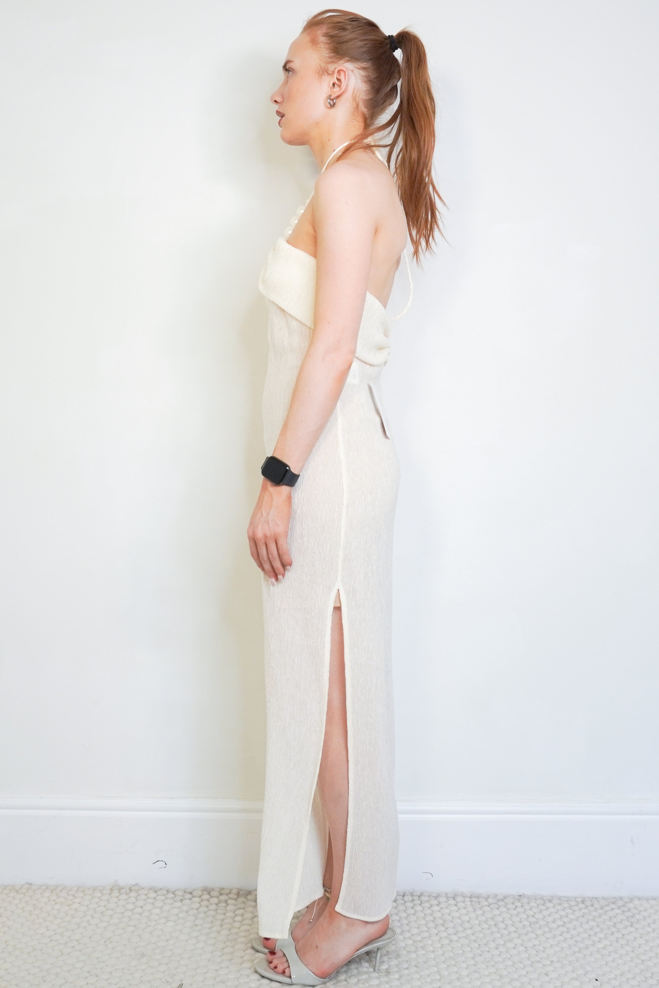 Magda Butrym Cream Coronal Halter Neck Dress side photo chelsea london
