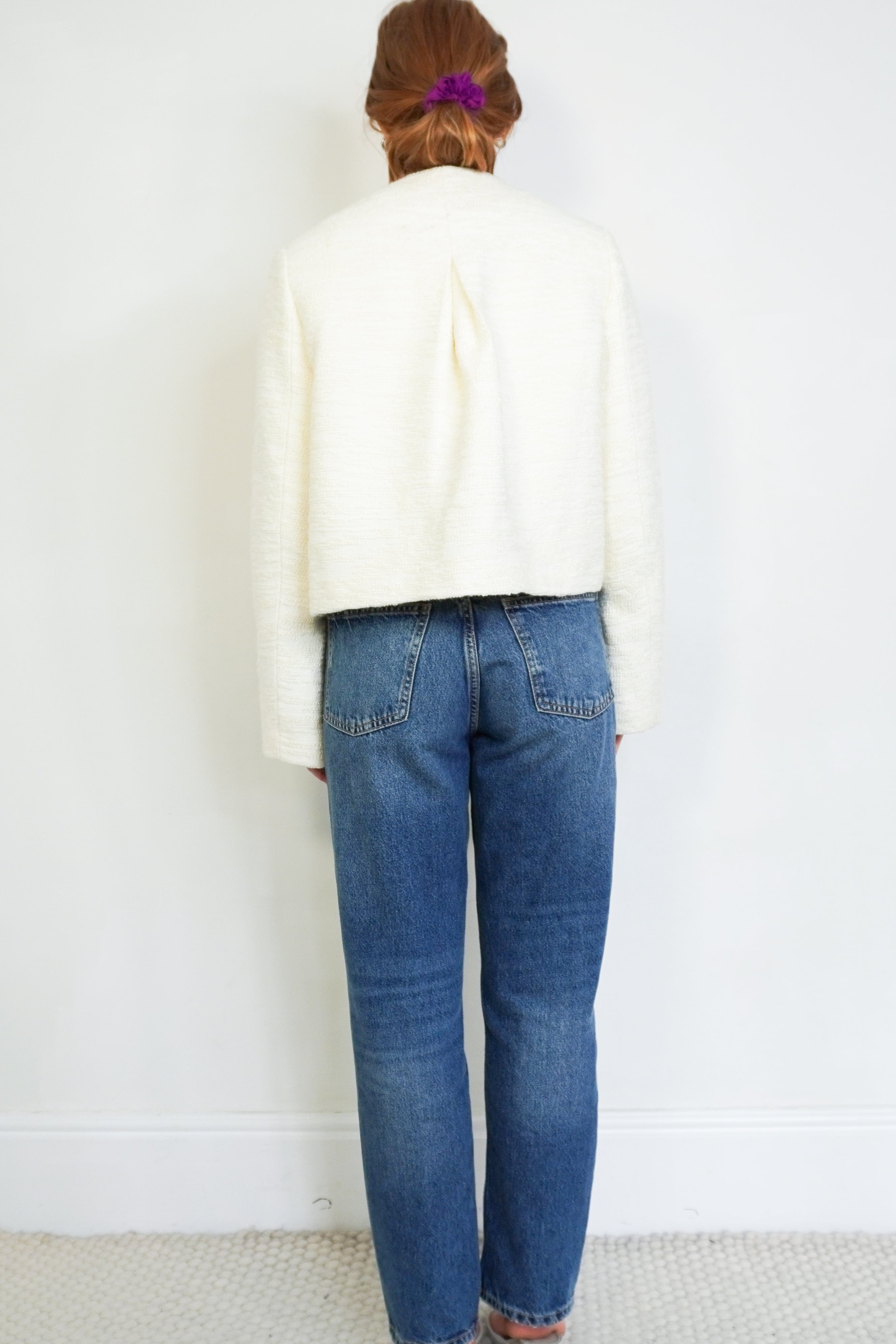 Malina Ruthie Cropped Bouclé Blazer in Vanilla back photo chelsea london