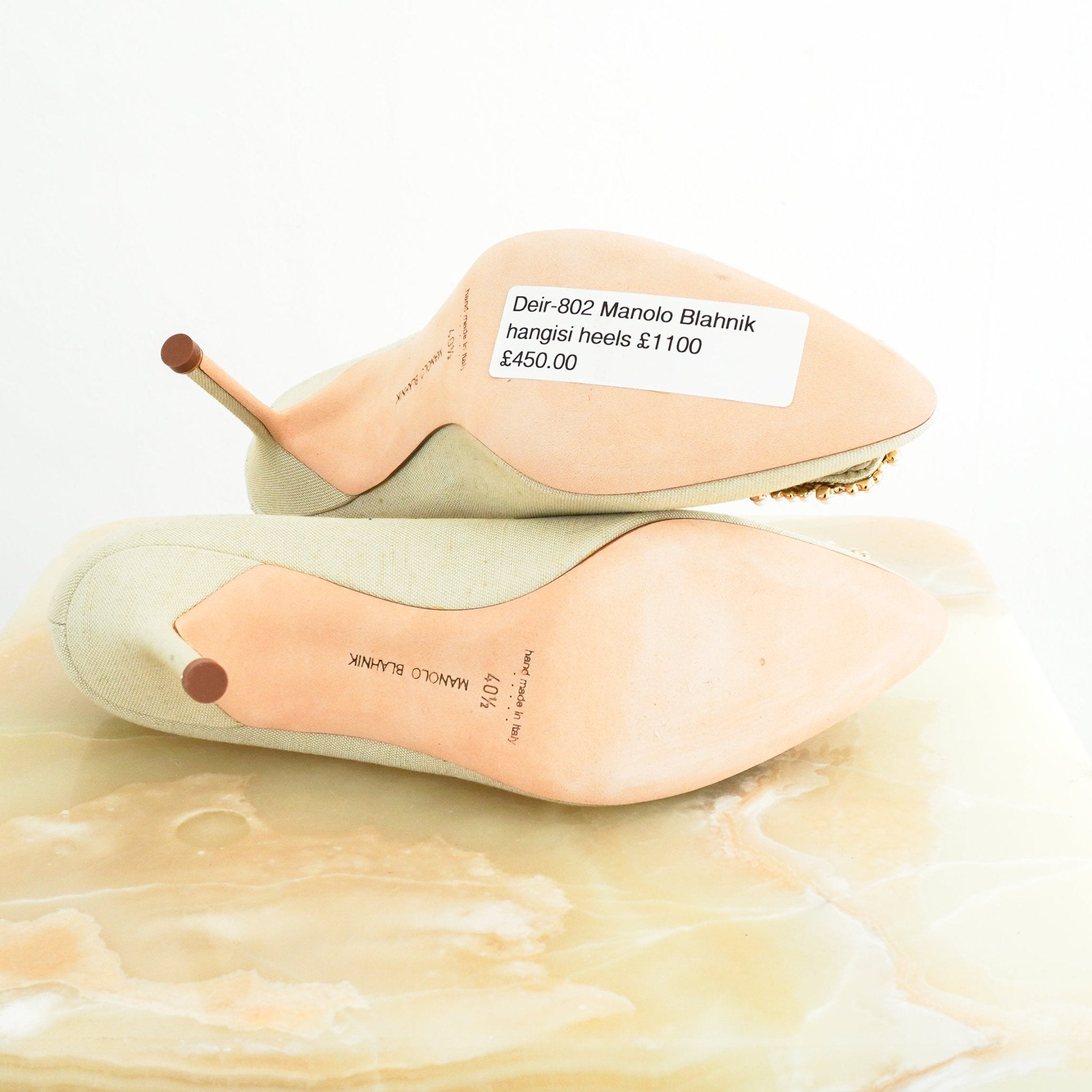 NEW Manolo Blahnik Linen Pearlised Hangisi Pumps RRP £1000 | Authentic Preloved - Reloved Again