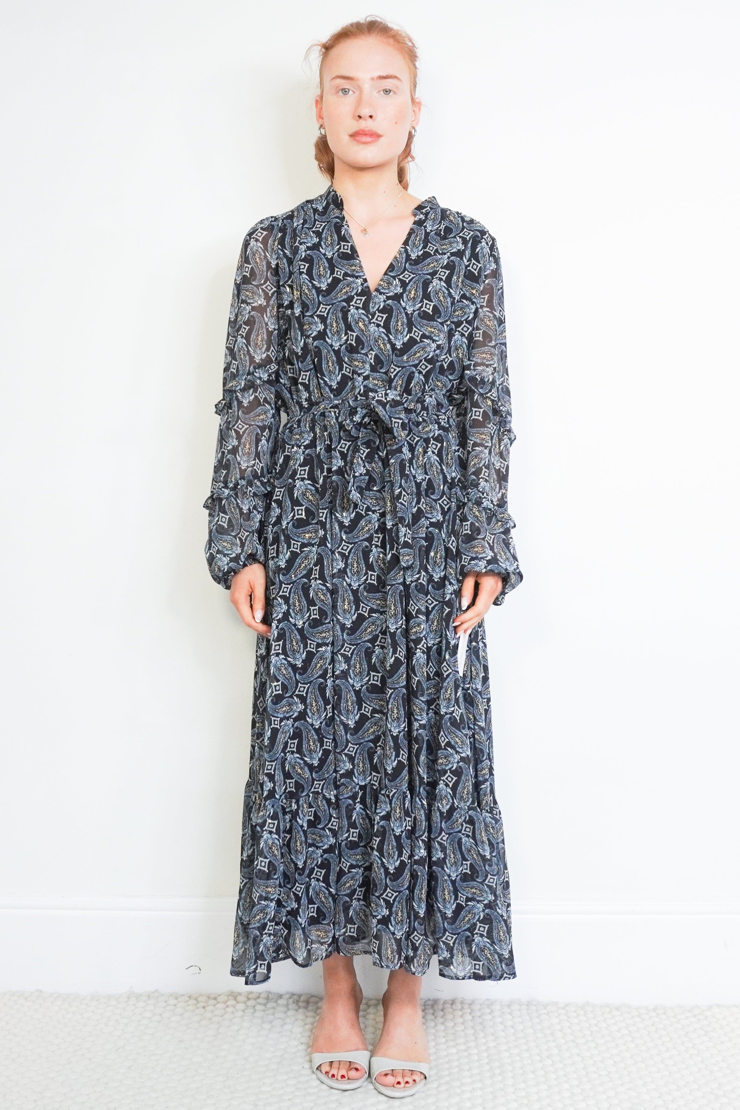 Marella Navy Chiffon Paisley Dress front photo chelsea london