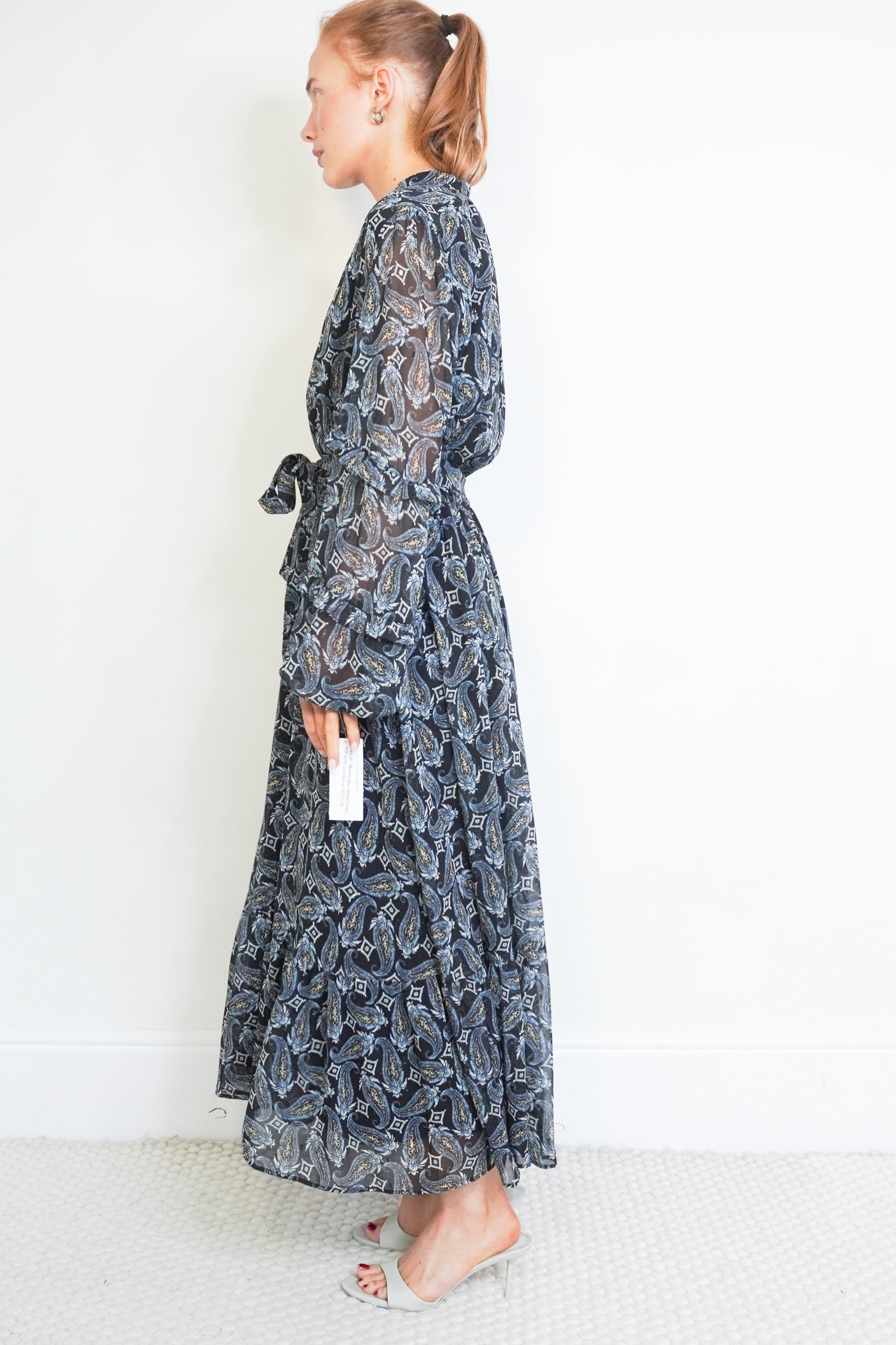 Marella Navy Chiffon Paisley Dress side photo chelsea london