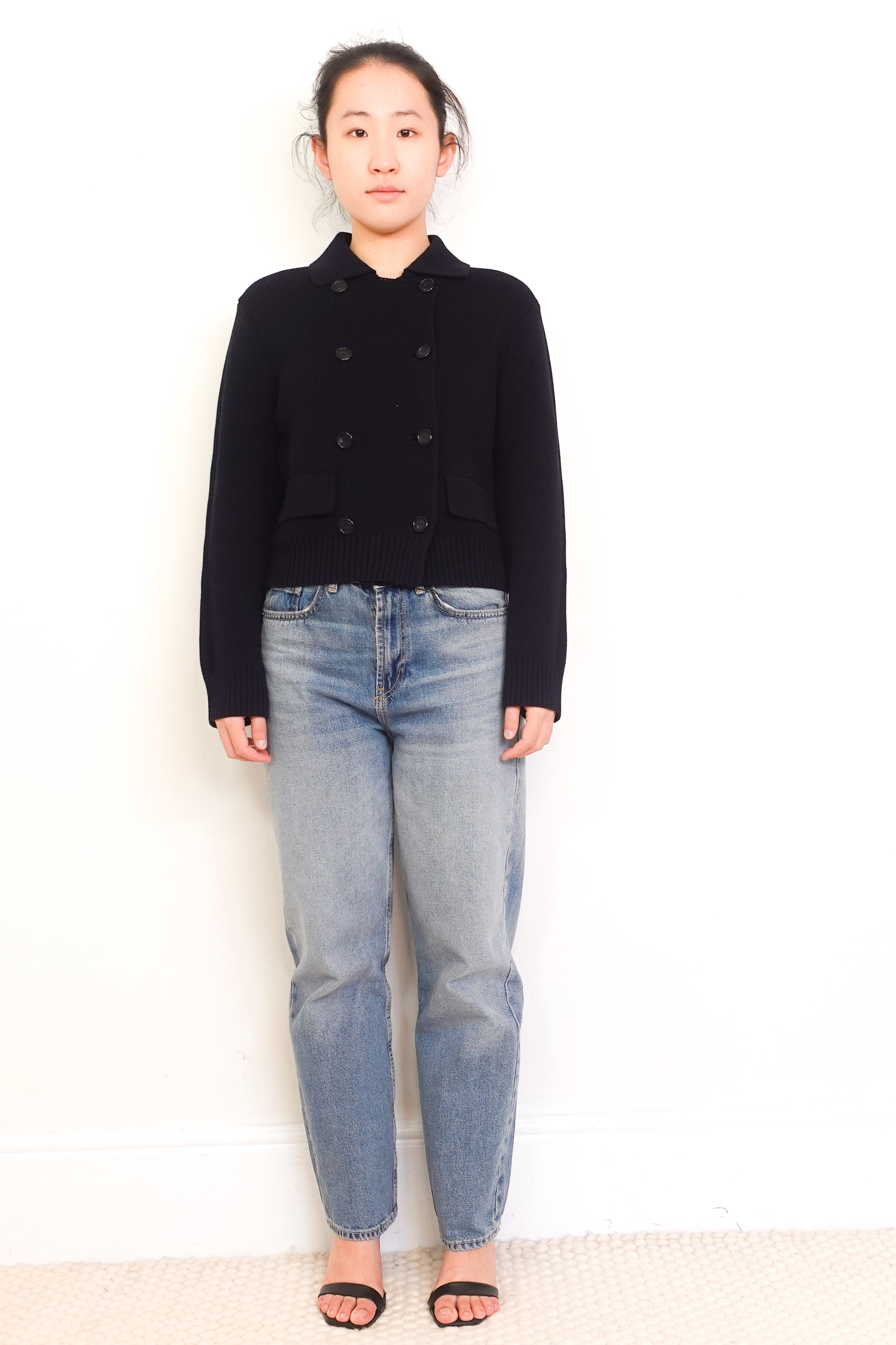 Massimo-Dutti-Navy-Cotton-Double-Breasted-Cardigan-Authentic-Preloved-front-picture-chelsea-london