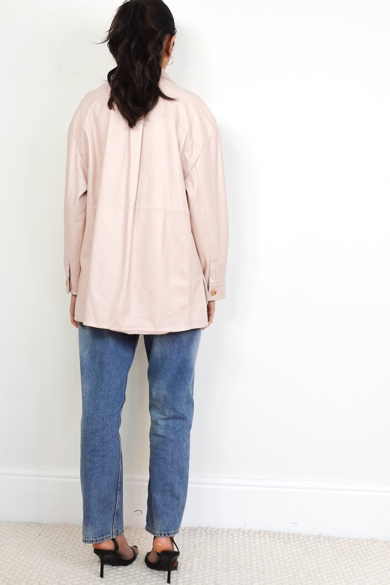 Max Mara Baby Pink Long Line Leather Jacket RRP £1000 | Authentic Preloved - Reloved Again