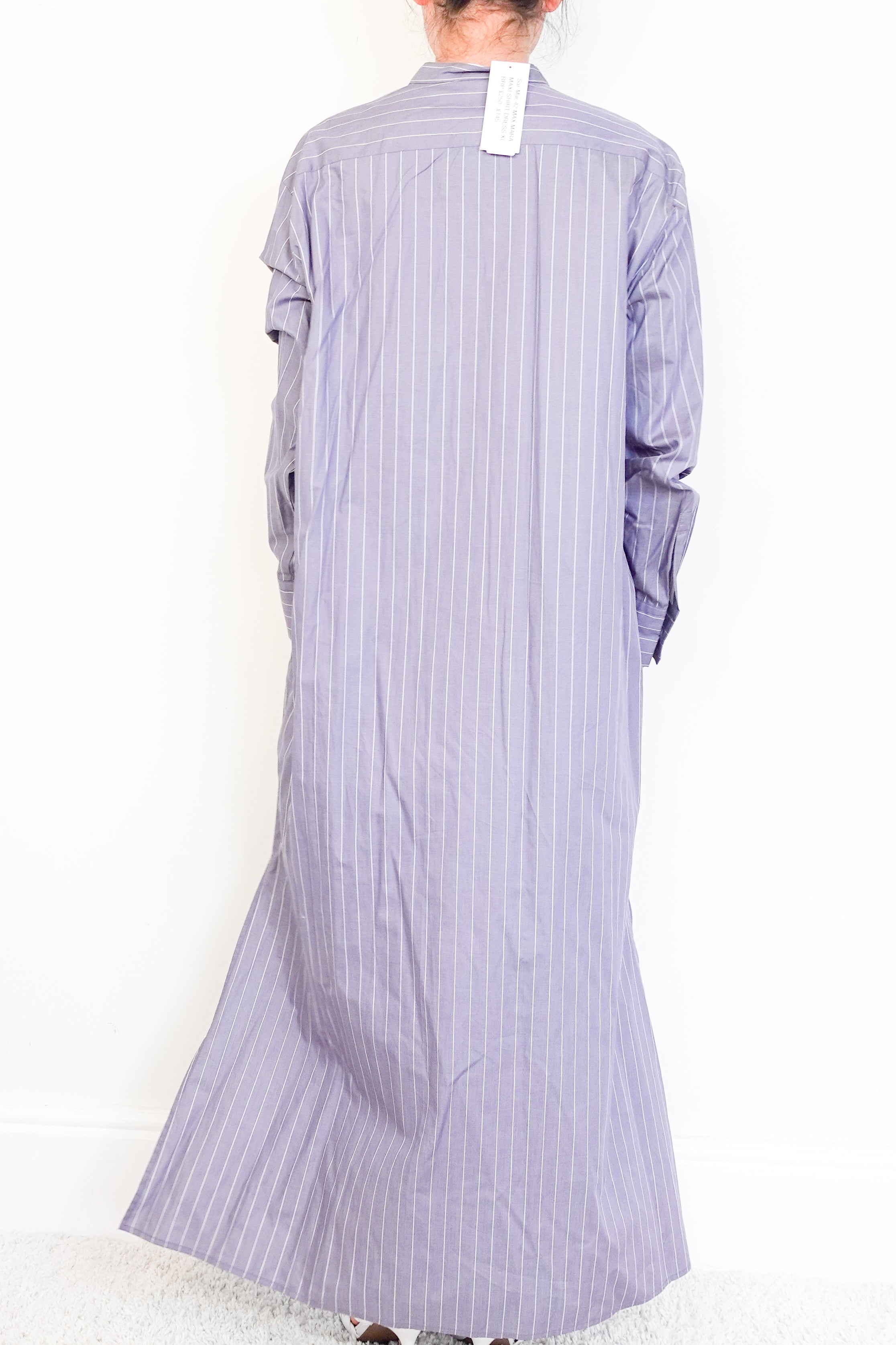 Max Mara Grey Maxi Shirt Dress with White Stripes RRP £250 | Authentic Preloved