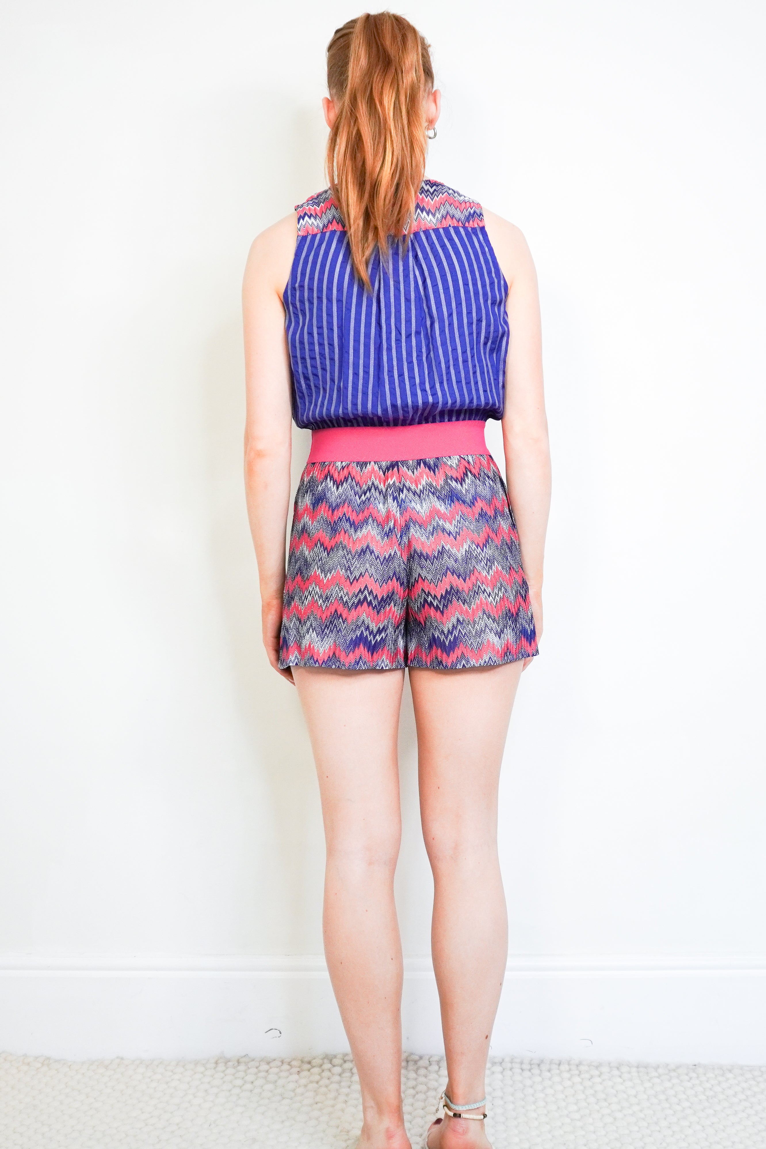 Missoni Blue & Pink Zigzag Stripe Silk Blend Playsuit back photo chelsea london